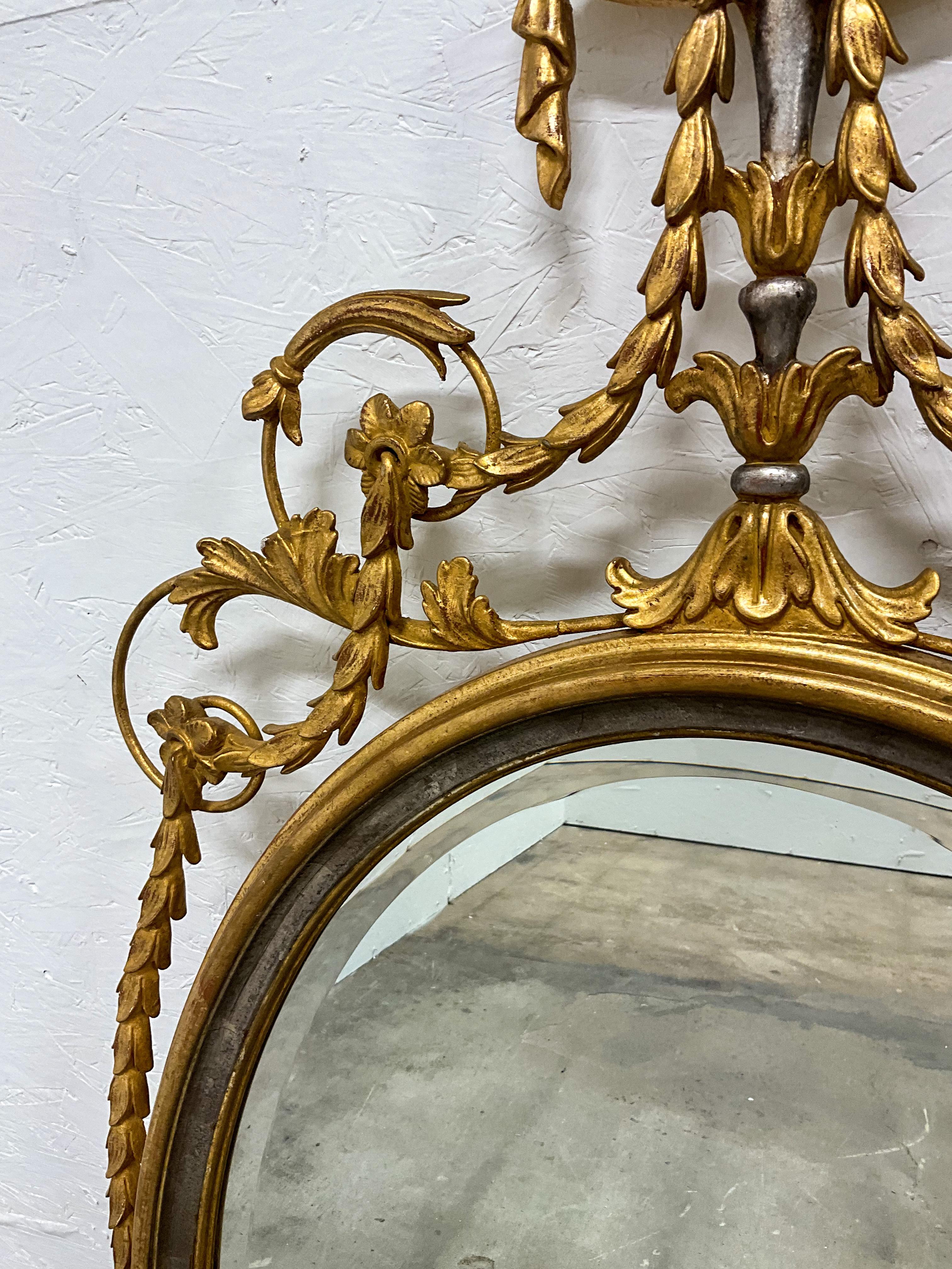 20th Century 1960s Adam Style Silver / Gold Giltwood Oval Mirrors  Att. Friedman Bros, Pair For Sale