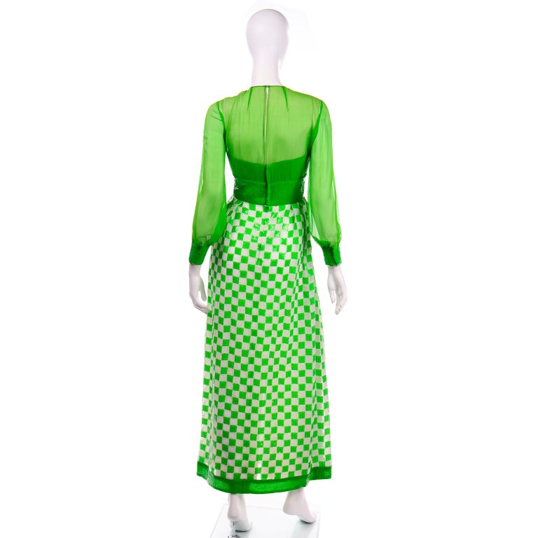 Women's 1960's Adele Simpson Vintage Green Dress w Sequins Deadstock New w Original Tags