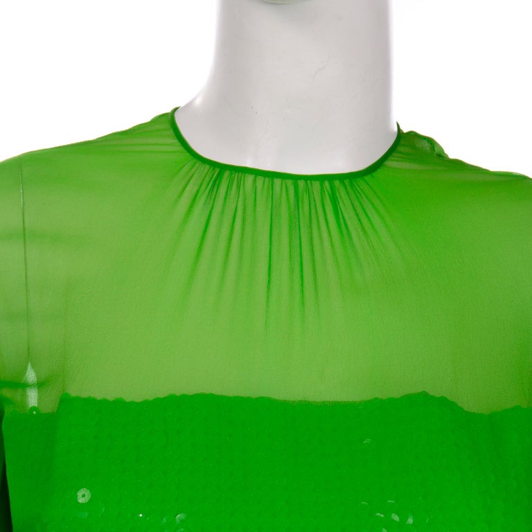 1960's Adele Simpson Vintage Green Dress w Sequins Deadstock New w Original Tags 4