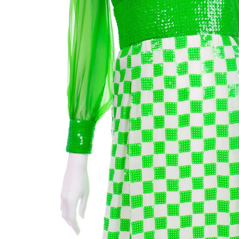 1960's Adele Simpson Vintage Green Dress w Sequins Deadstock New w Original Tags 5