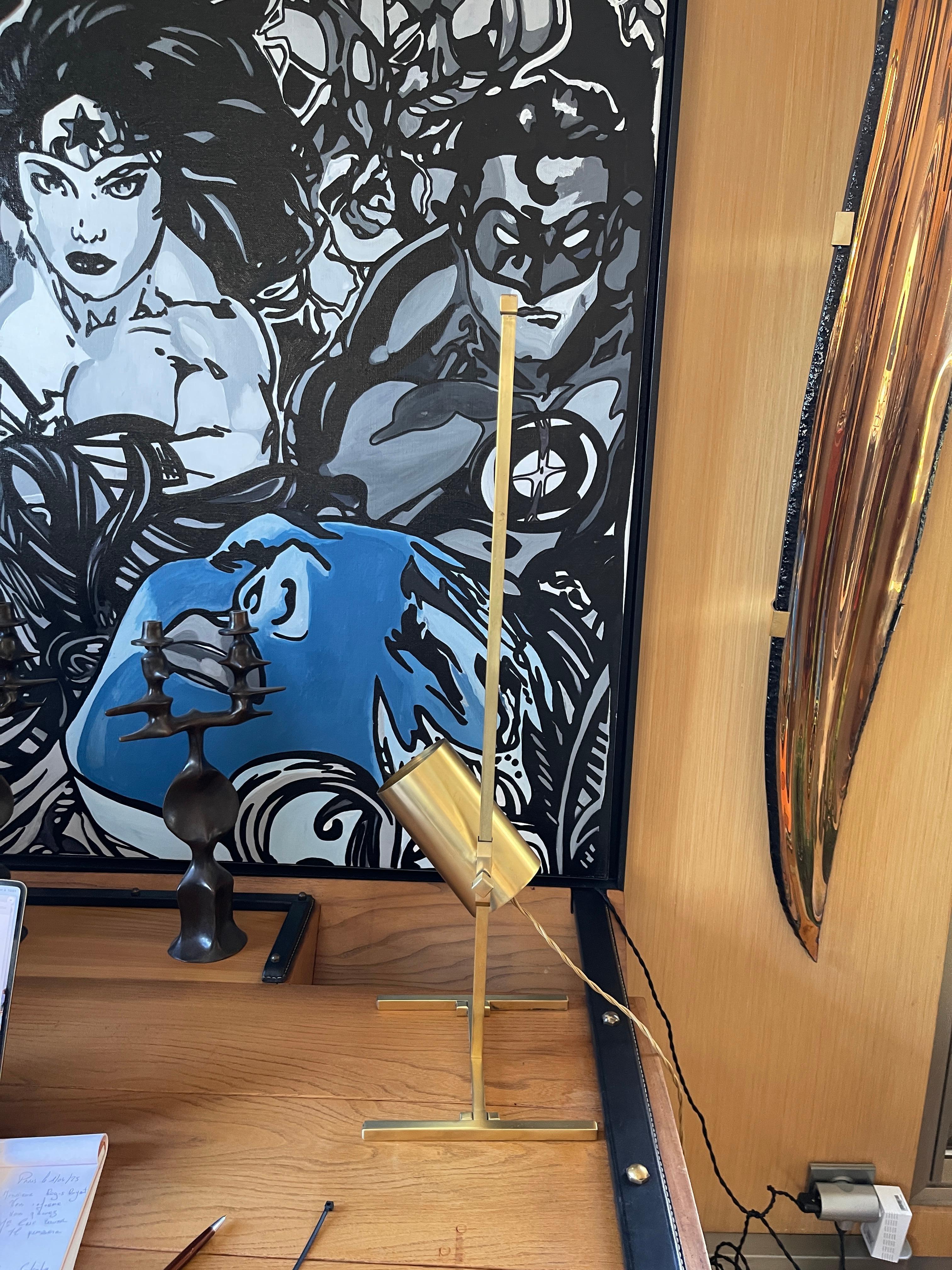 French 1960's adjustable brass table lamp For Sale