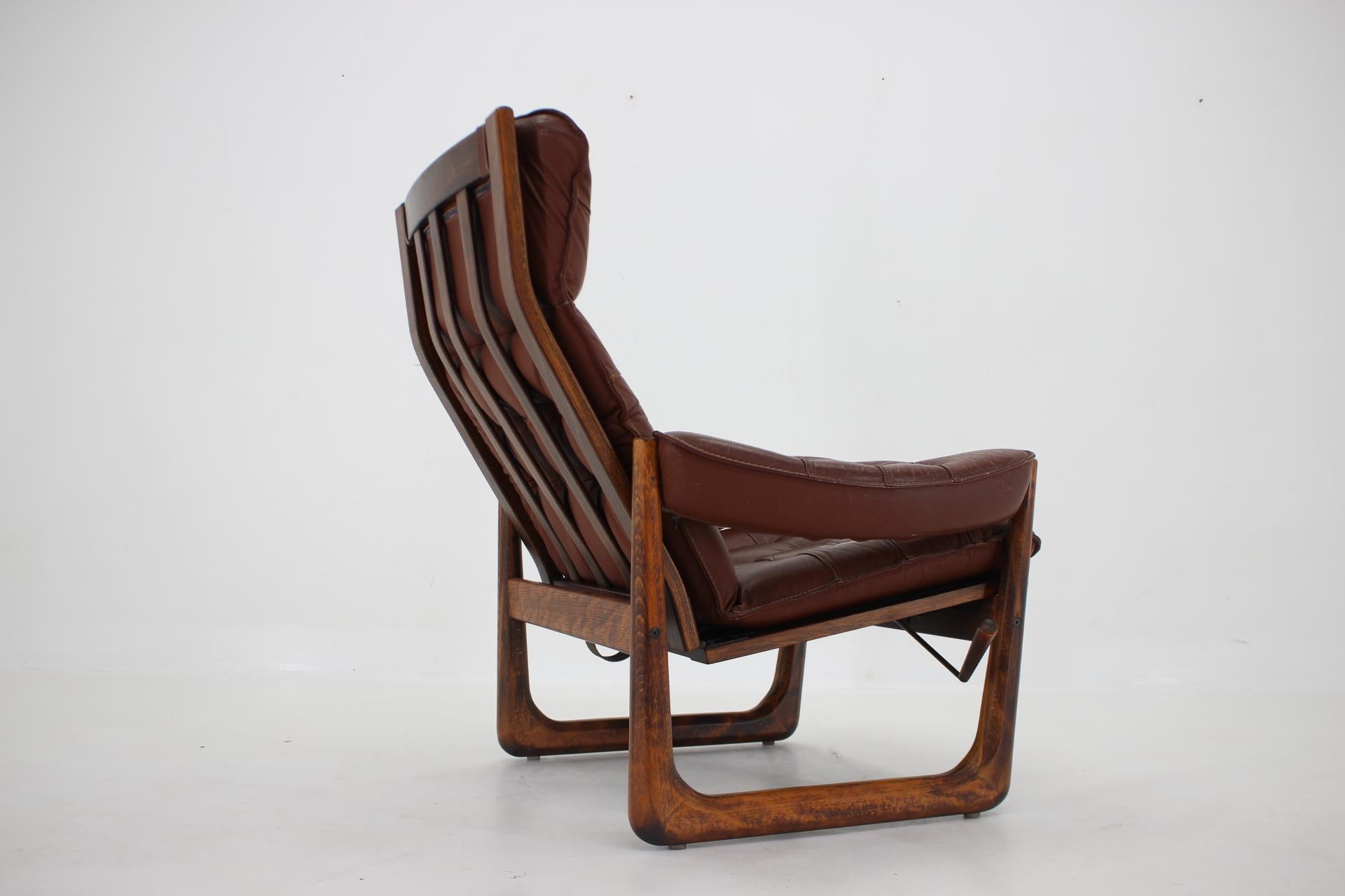 1960s Adjustable Leather Armchair by Genega Mobler, Denmark 3