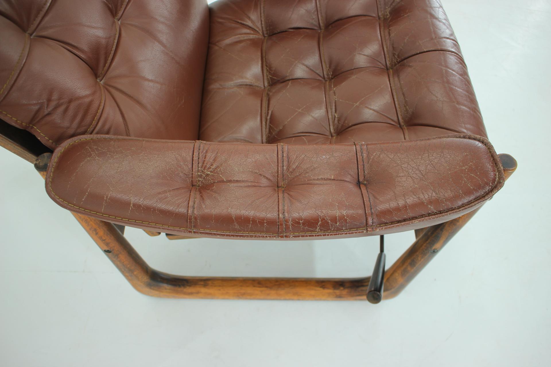 1960s Adjustable Leather Armchair by Genega Mobler, Denmark 6