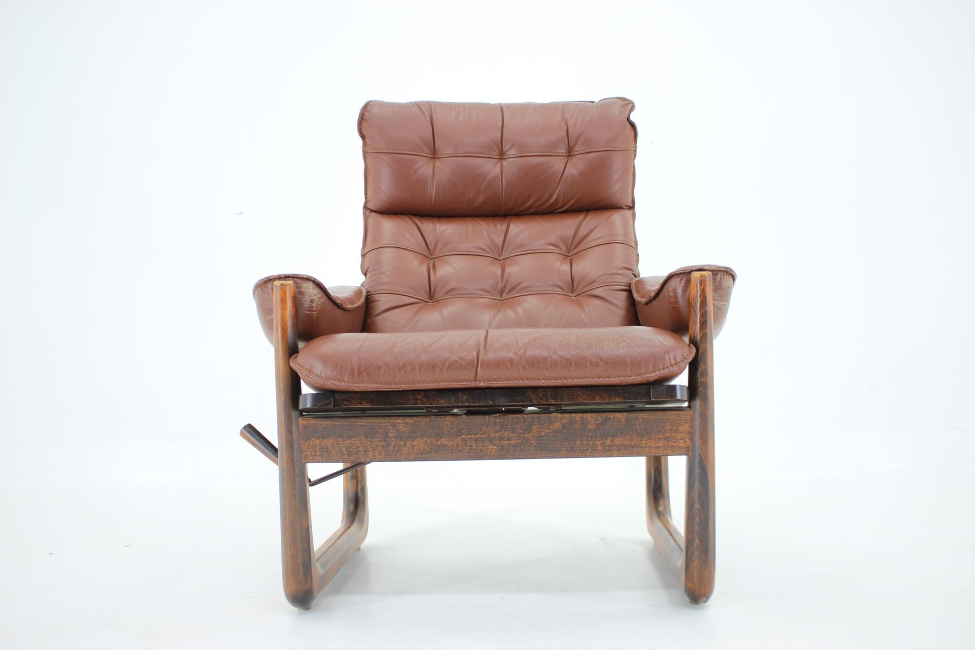 Mid-Century Modern 1960s Adjustable Leather Armchair by Genega Mobler, Denmark