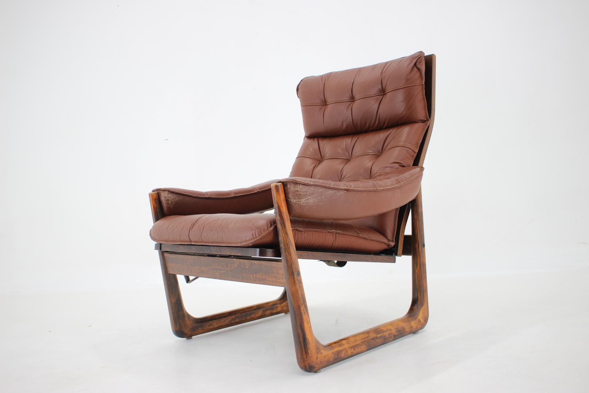 1960s Adjustable Leather Armchair by Genega Mobler, Denmark In Good Condition In Praha, CZ