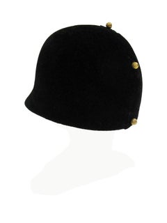 1960s Adolfo Black Velvet Equestrian Hat With Gold Embellishments