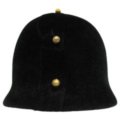 Vintage 1960s Adolfo Black Velvet Equestrian Hat With Gold Embellishments