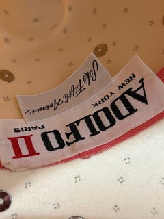 1960s Adolfo Cream Wool Felt Fedora Hat w Faceted Gold Studs & Rhinestones