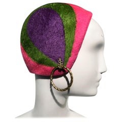 Vintage 1960s Adolfo II Mod Helmet Cloche W/ A Fabulous Gold Hoop Attached