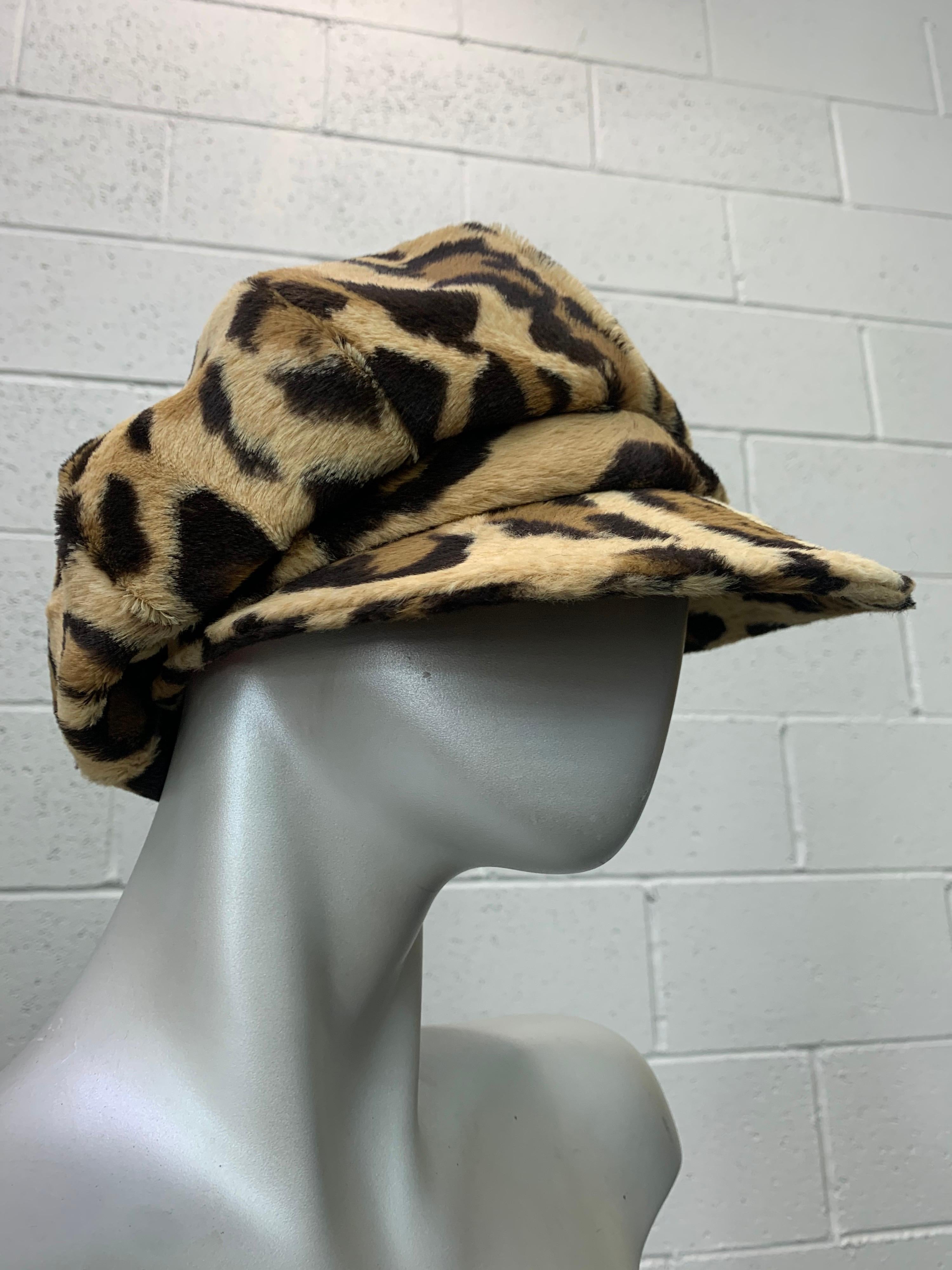 1960s Adolfo Mod Leopard Faux Fur Newsboy-Style Hat w/ Brim 5