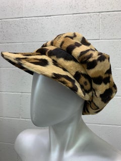 1960s Adolfo Mod Leopard Faux Fur Newsboy-Style Hat w/ Brim