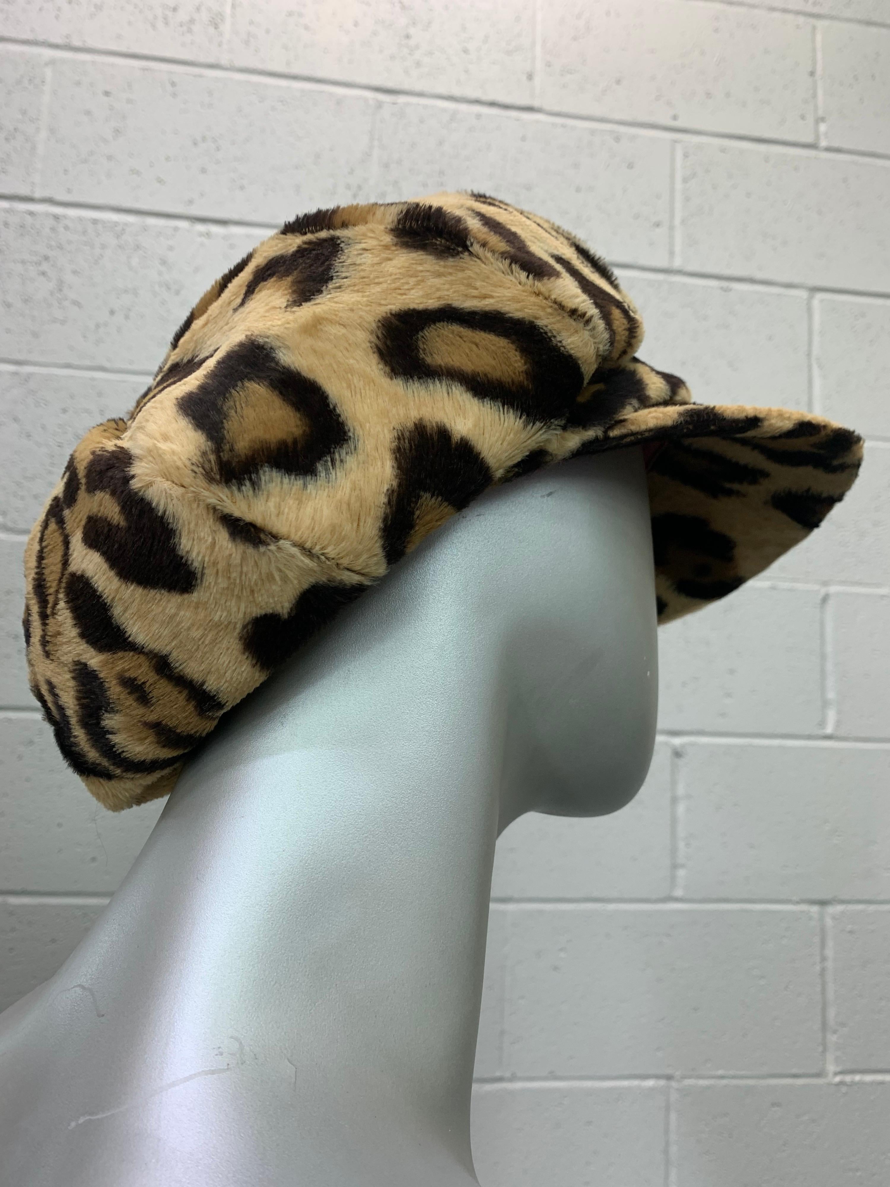 1960s Adolfo Mod Leopard Faux Fur Newsboy-Style Hat w/ Brim 2