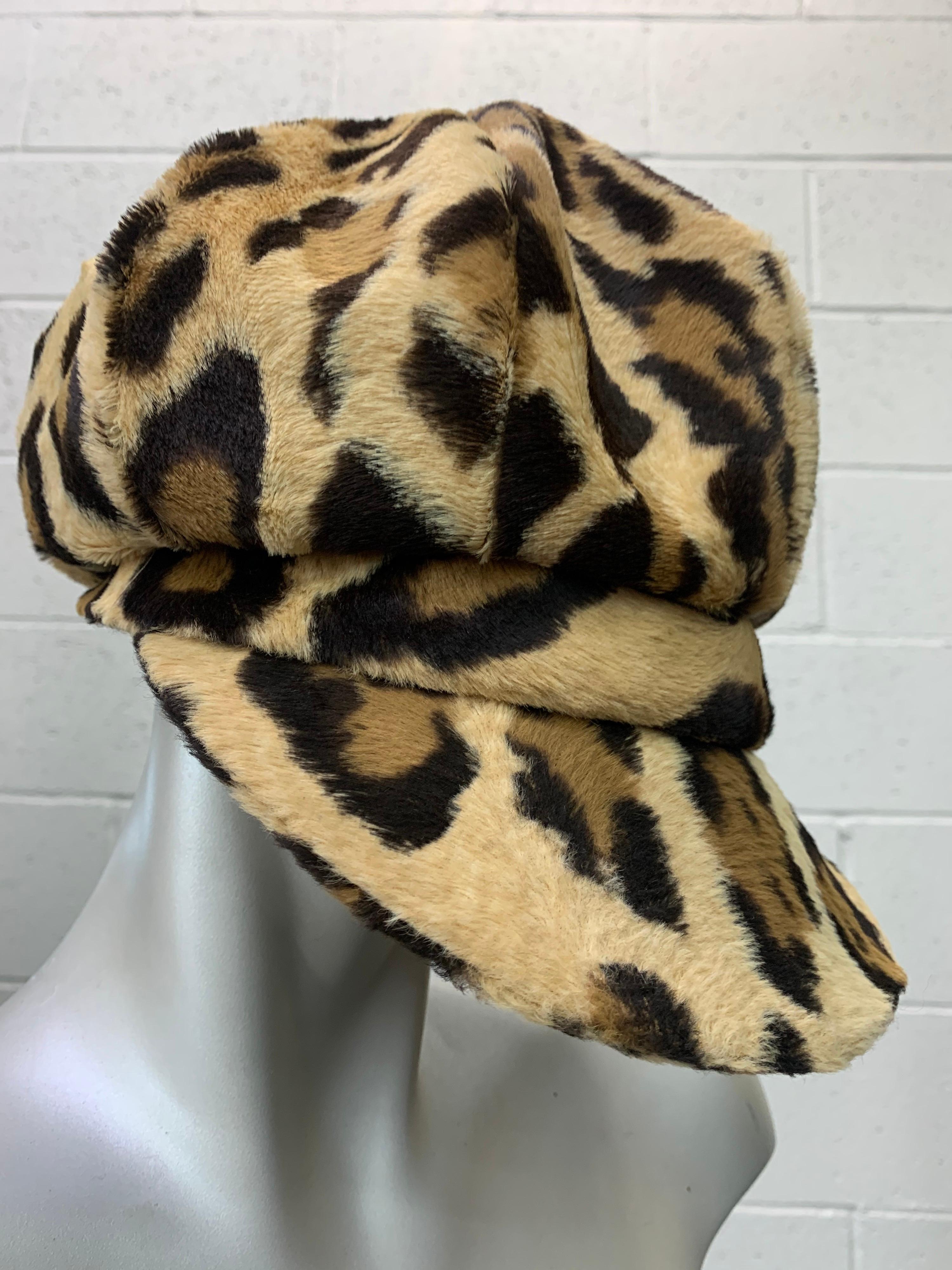 1960s Adolfo Mod Leopard Faux Fur Newsboy-Style Hat w/ Brim 4