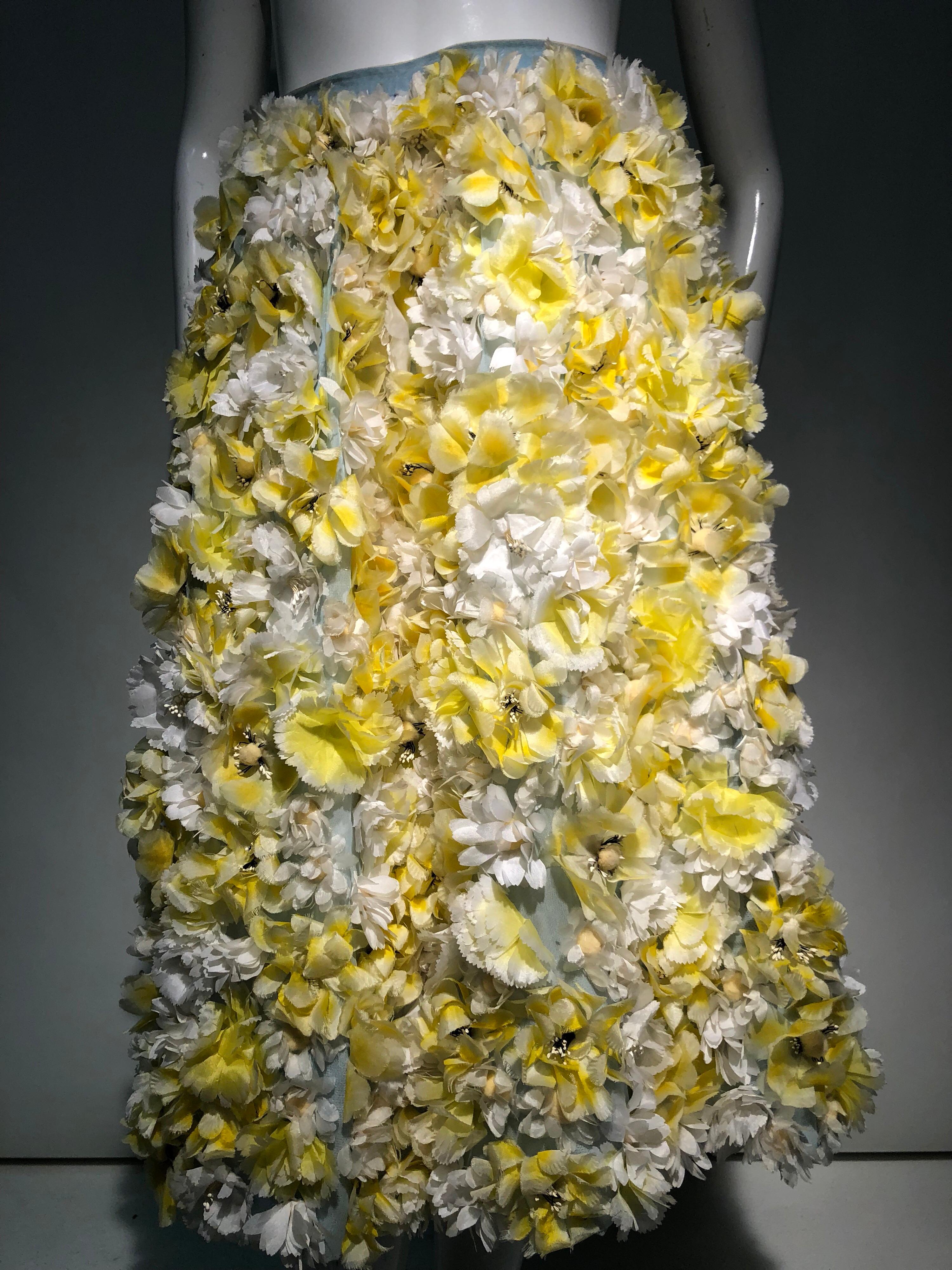 1960s Adolpho Floral Fantasy Ball Skirt In Yellow & White Silk Flowers 4
