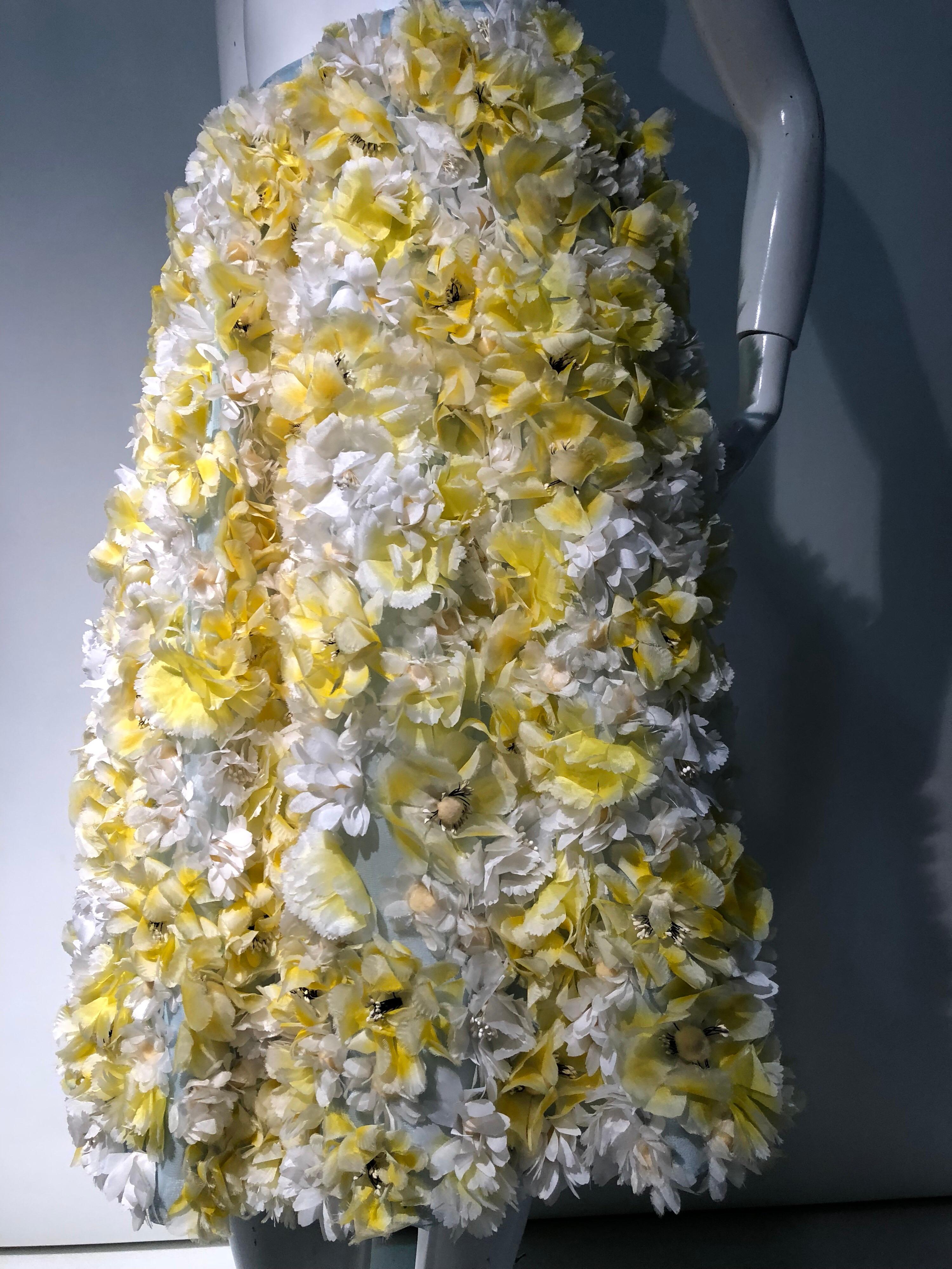 1960s Adolpho Floral Fantasy Ball Skirt In Yellow & White Silk Flowers 6