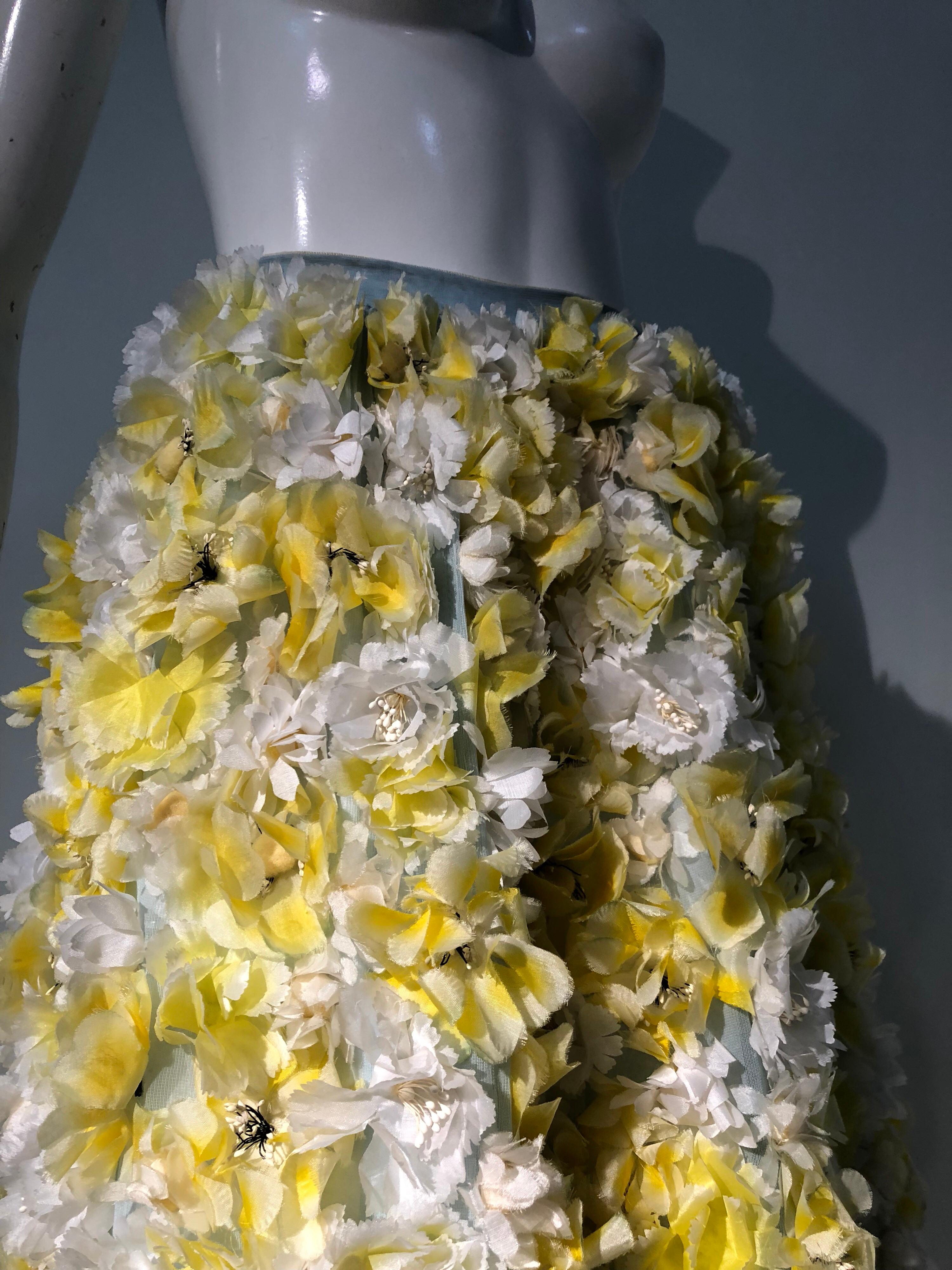 Brown 1960s Adolpho Floral Fantasy Ball Skirt In Yellow & White Silk Flowers