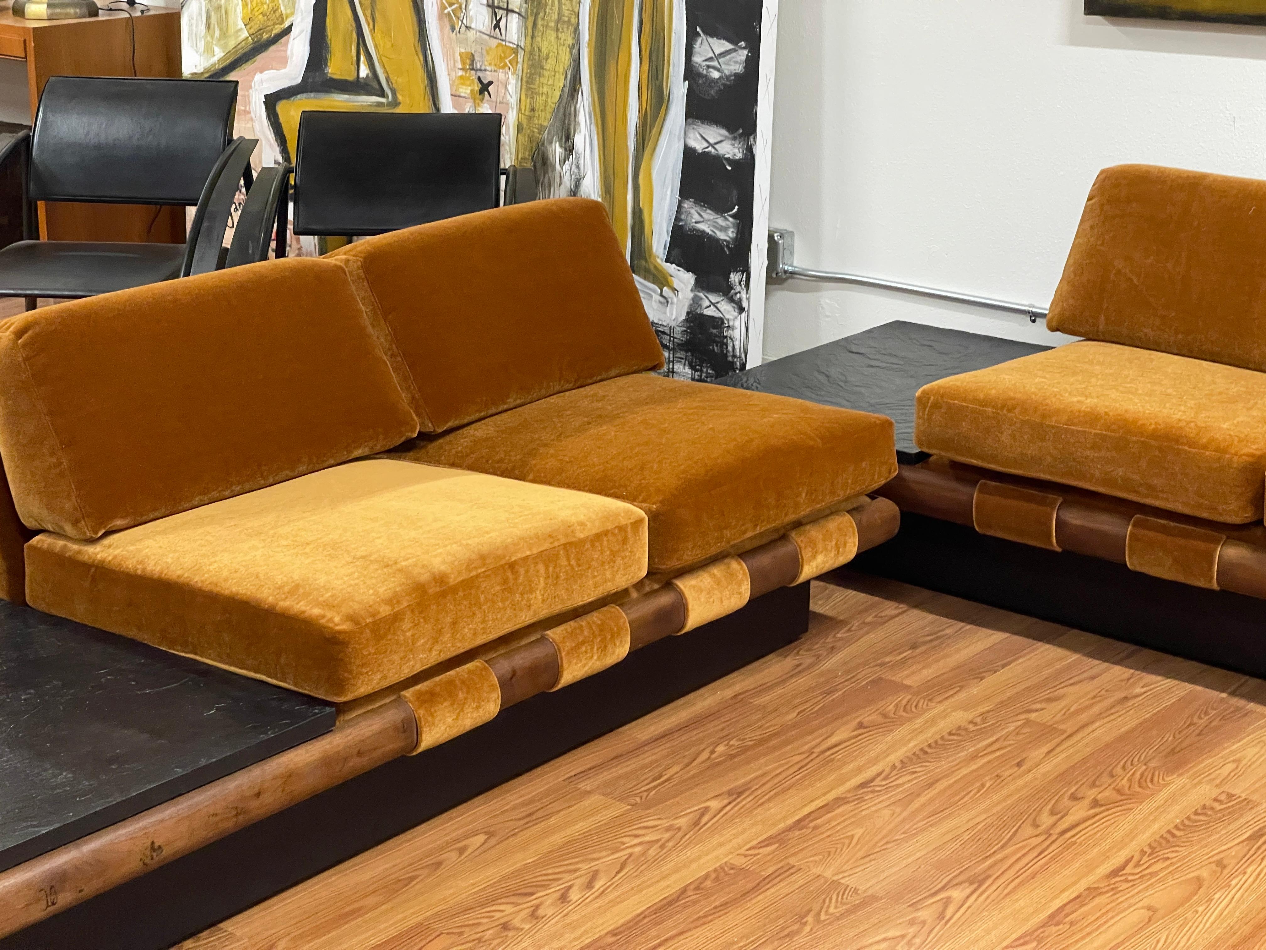 1960's, Adrian Pearsall Sectional in Cognac Wool Mohair 6