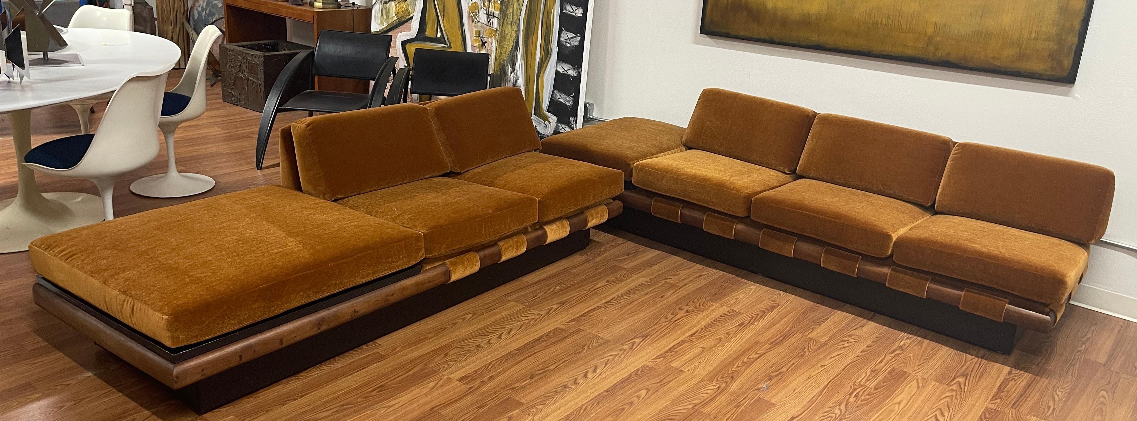 1960's, Adrian Pearsall Sectional in Cognac Wool Mohair 9