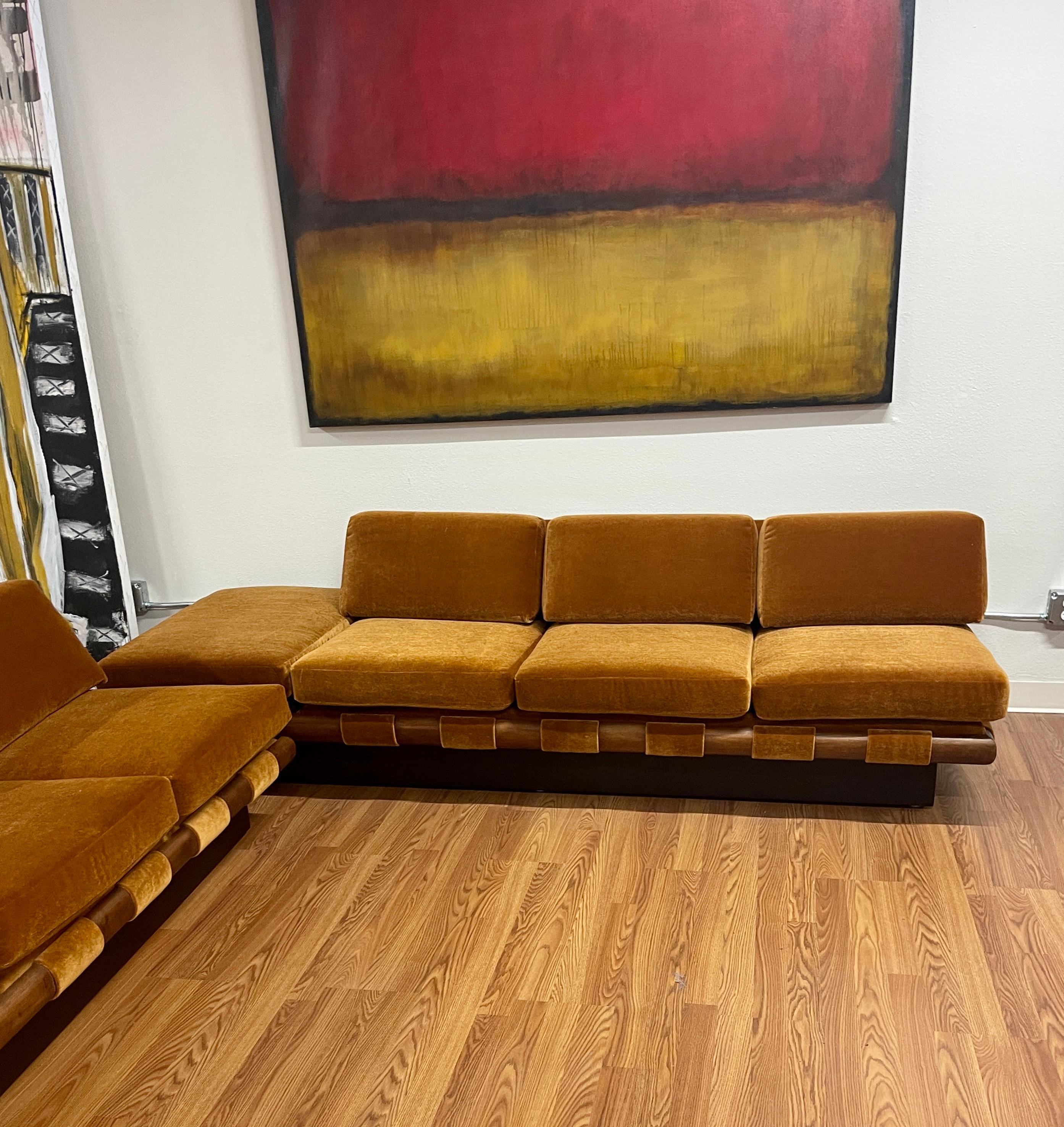 1960's, Adrian Pearsall Sectional in Cognac Wool Mohair 10