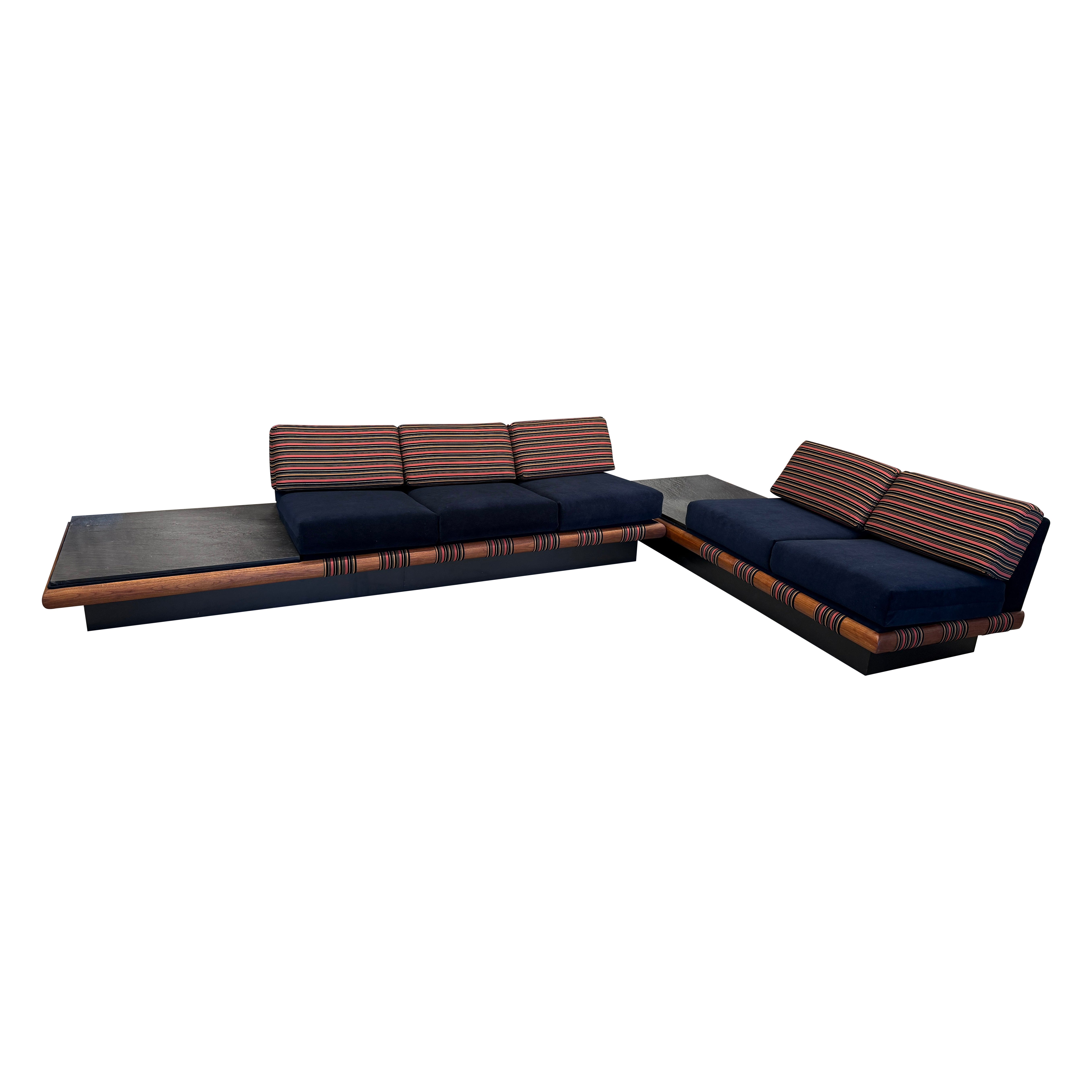 1960’s Adrian Pearsall Sectional Sofa Set with Slate Inset Ends Re-upholstered
