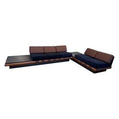 1960’s Adrian Pearsall Sectional Sofa Set with Slate Inset Ends Re-upholstered