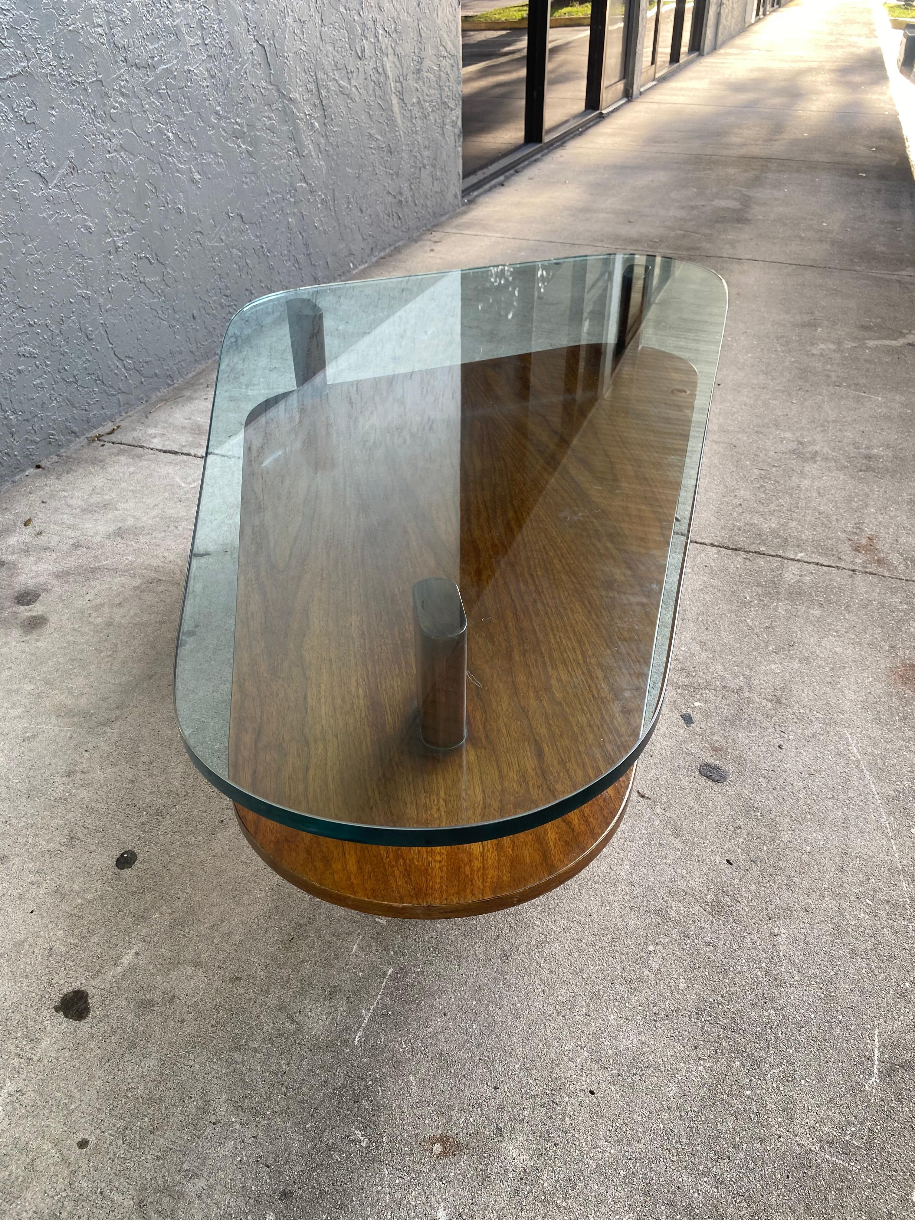 American 1960s Adrian Pearsall Walnut Glass Tier Triangular Coffee Table  For Sale