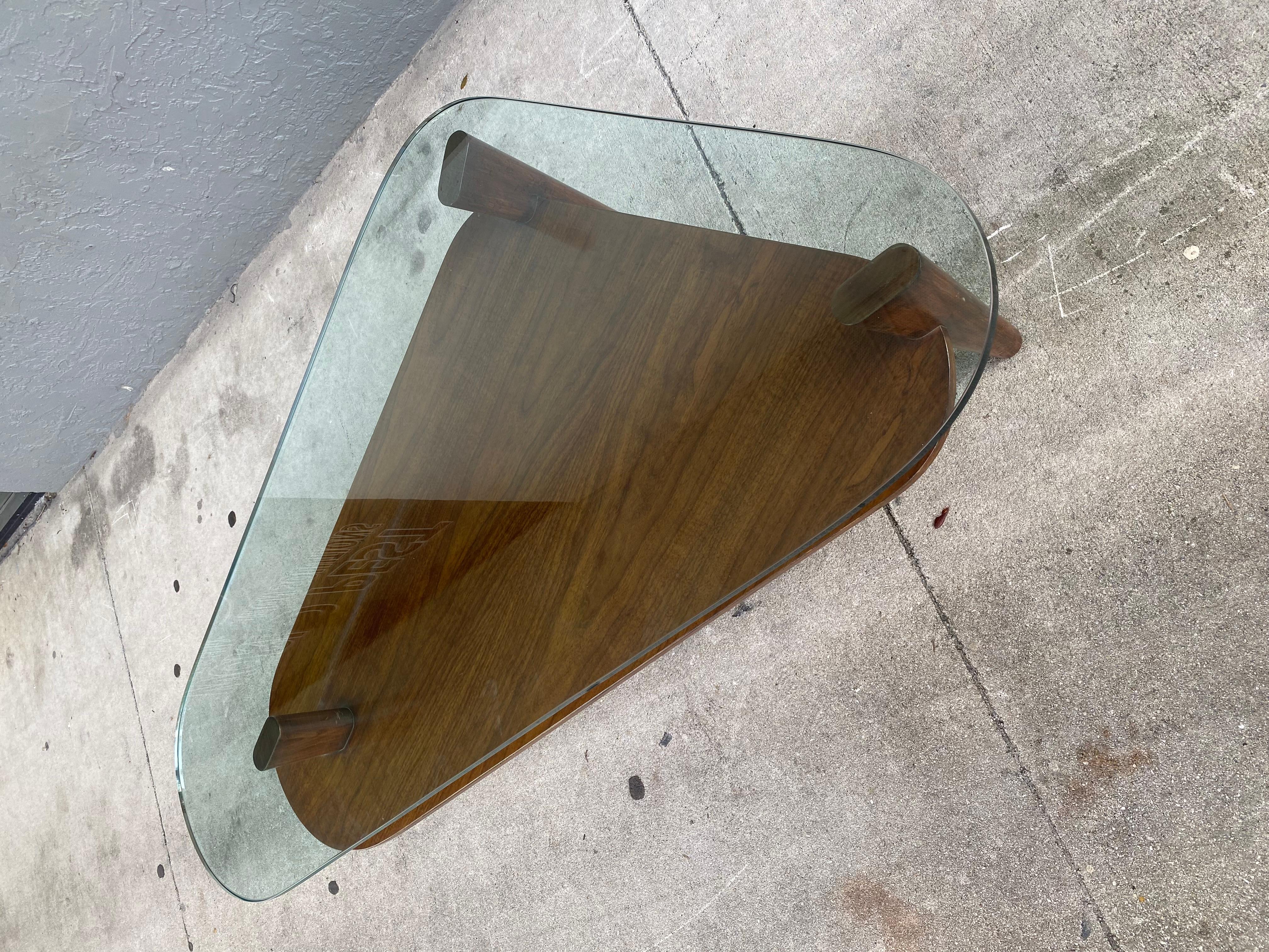Mid-20th Century 1960s Adrian Pearsall Walnut Glass Tier Triangular Coffee Table  For Sale
