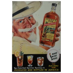 Retro 1960s Advertising Sign for Myers's Rum, Glacoide on Cardboard