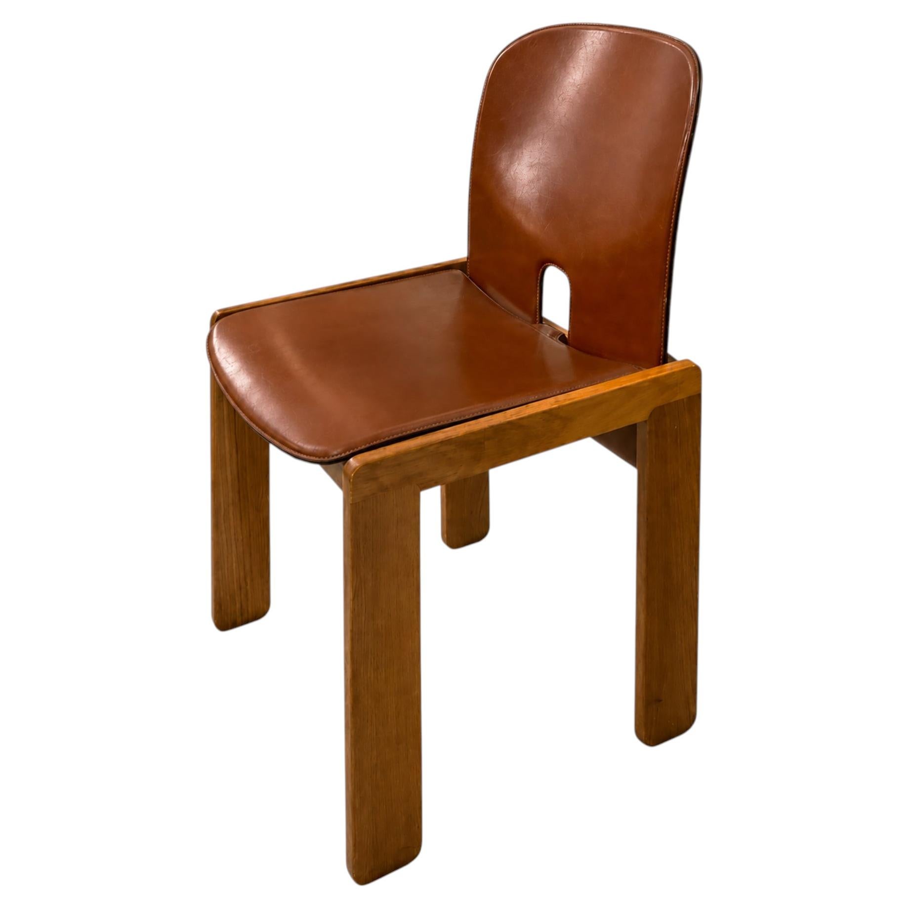 1960's Afra and Tobia Scarpa Cassina Set of Four Chairs Model 121 Leather Walnut