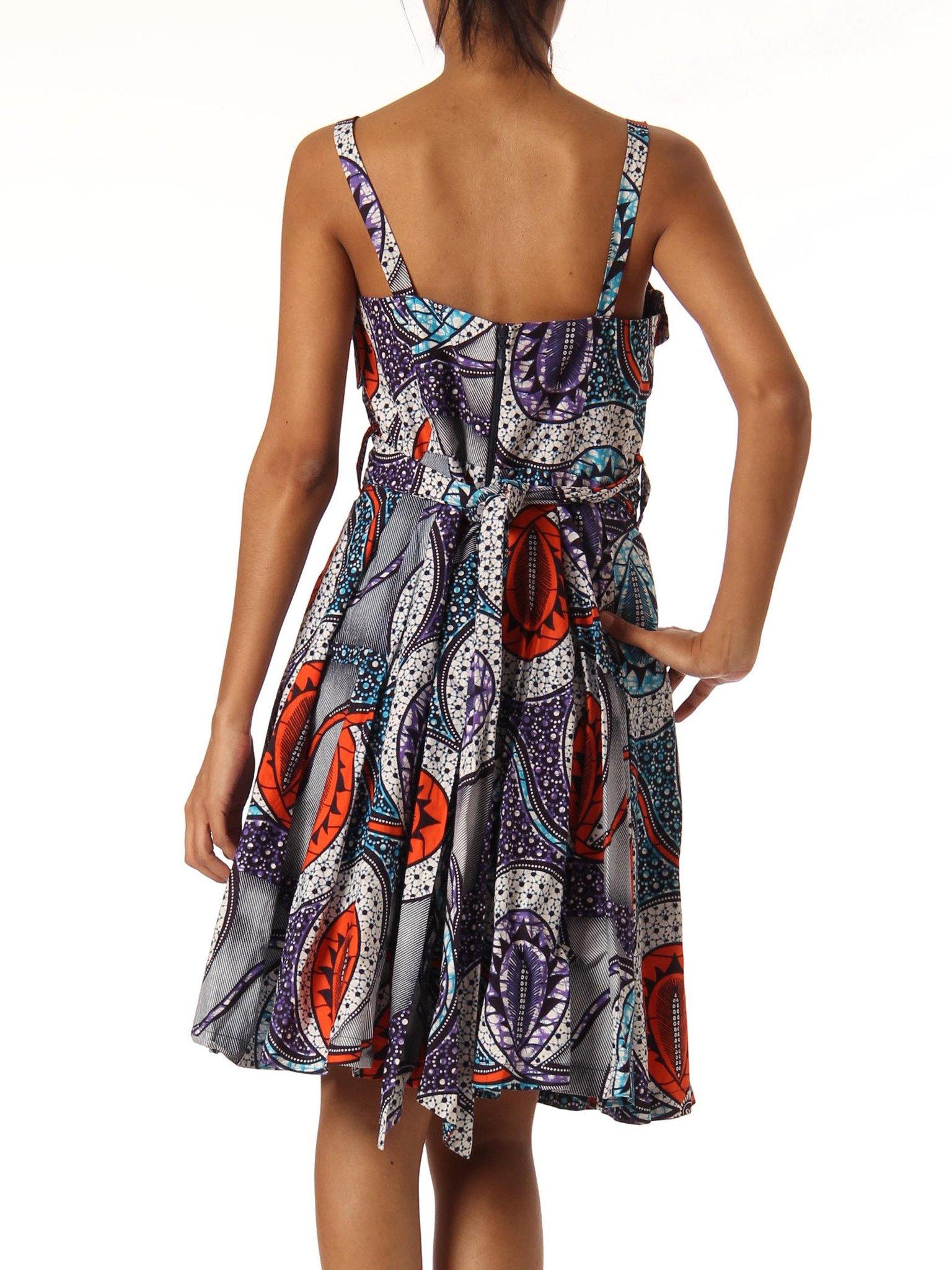 Women's 1960S African Batik Printed Cotton Dress With Appliqué Bodice