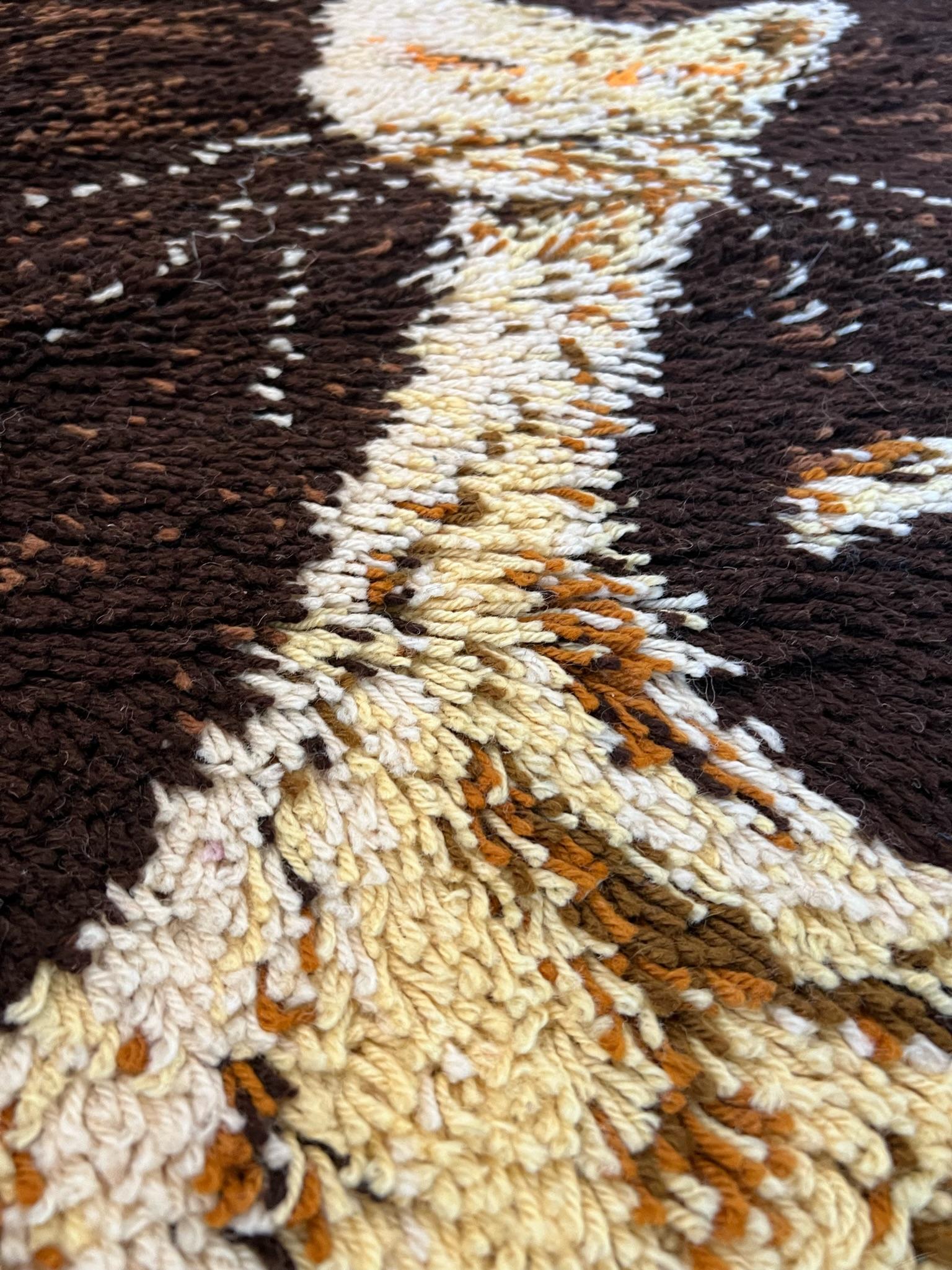 1960's AIDA Brown Beige Cat Tapestry UNUSED Modern Mid Century Rya Rug Wool im Angebot 1
