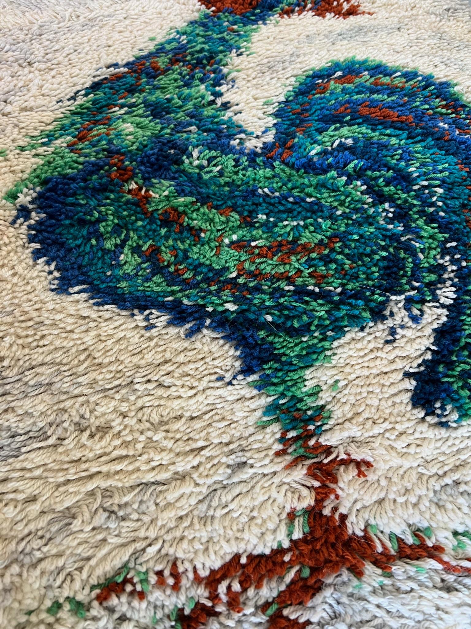 1960's AIDA Gallo Blanco SIN UTILIZAR Alfombra Rya Siglo Medio Lana Moderna en venta 5