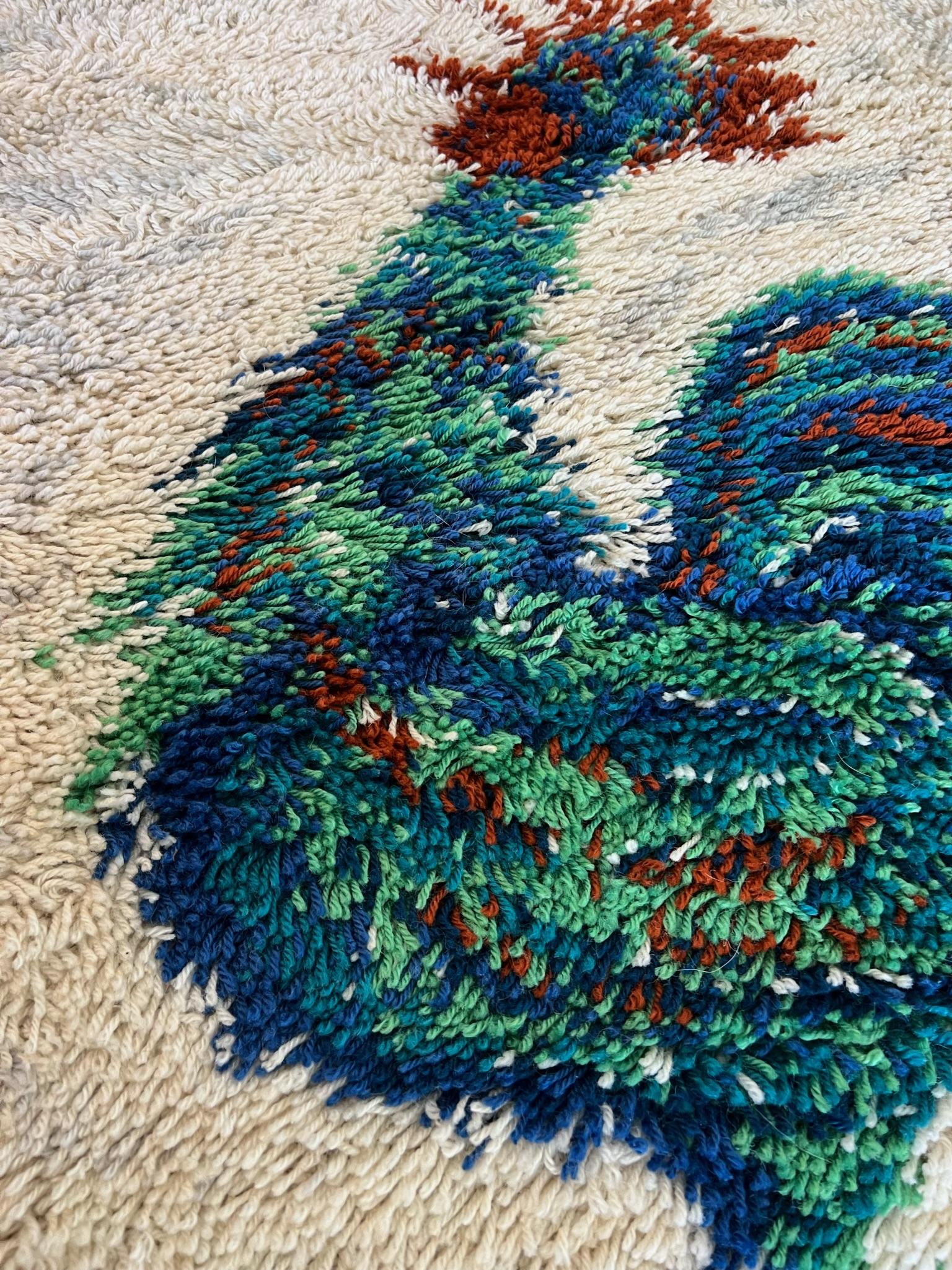 1960's AIDA Gallo Blanco SIN UTILIZAR Alfombra Rya Siglo Medio Lana Moderna en venta 6