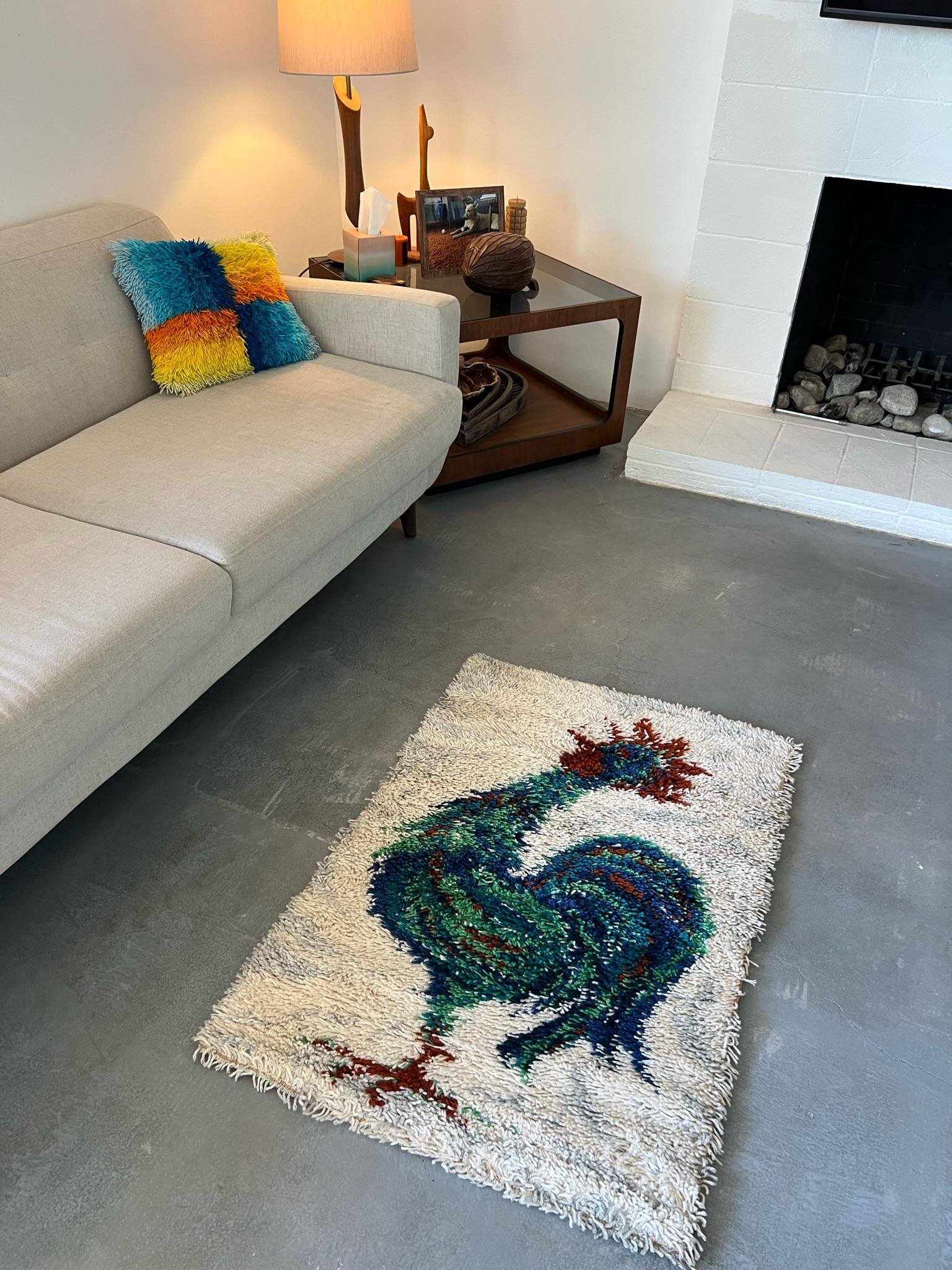 1960's AIDA Gallo Blanco SIN UTILIZAR Alfombra Rya Siglo Medio Lana Moderna mediados del siglo XX en venta