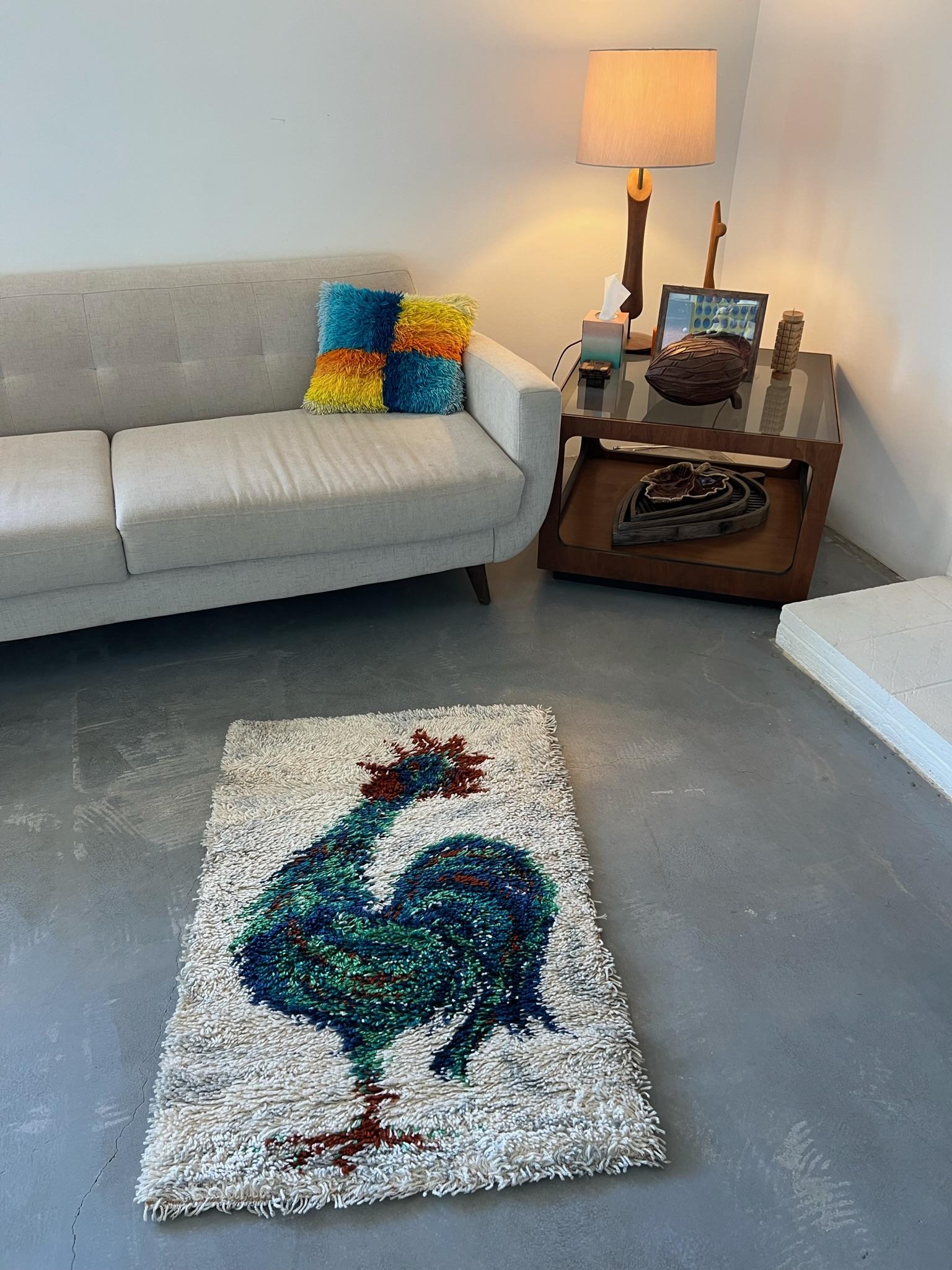 1960's AIDA Gallo Blanco SIN UTILIZAR Alfombra Rya Siglo Medio Lana Moderna en venta 1