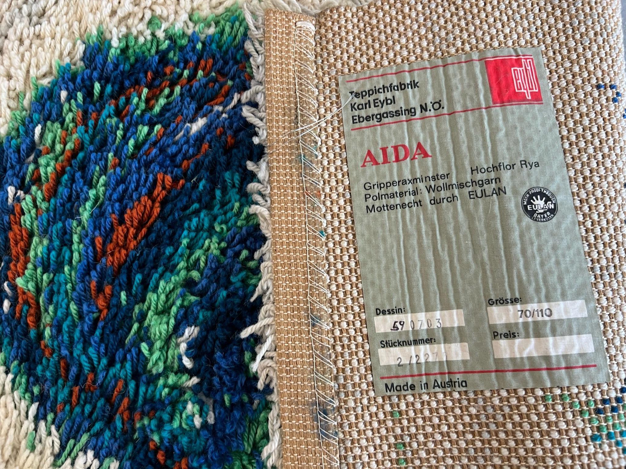1960's AIDA Gallo Blanco SIN UTILIZAR Alfombra Rya Siglo Medio Lana Moderna en venta 3