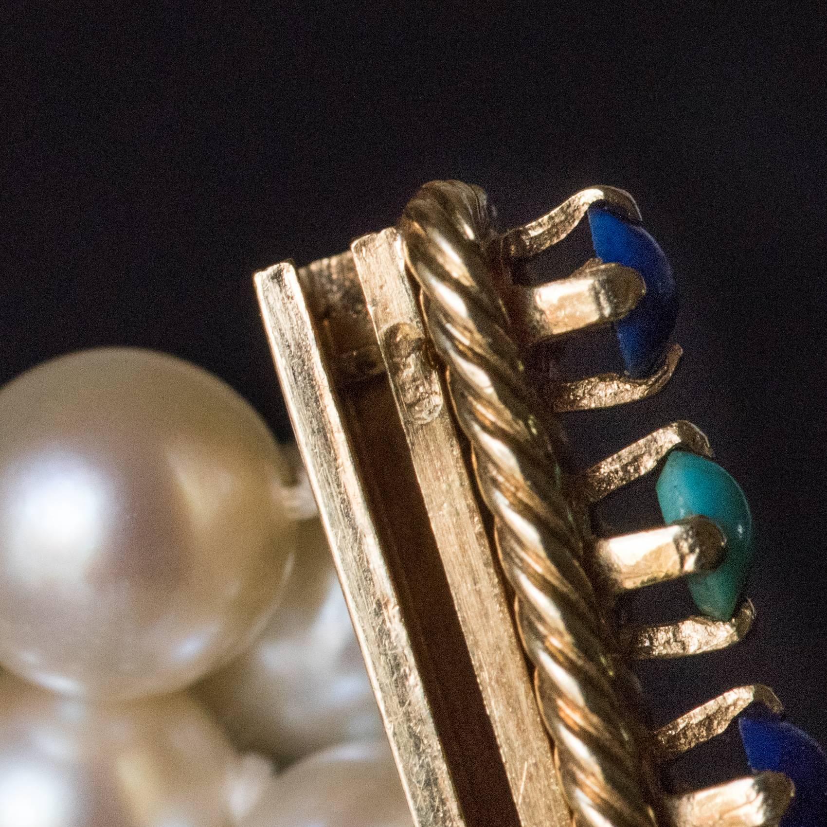 1960s Akoya Cultured Peal Lapis Lazuli Turquoise Beaded Bracelet 5