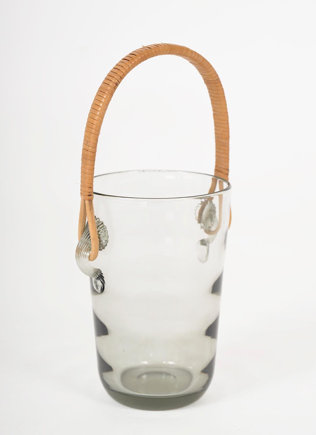 Mid-Century Modern 1960s Bar Ice Bucket no.8715 by Per Lütken for Holmegaard Denmark Glass Rattan 
