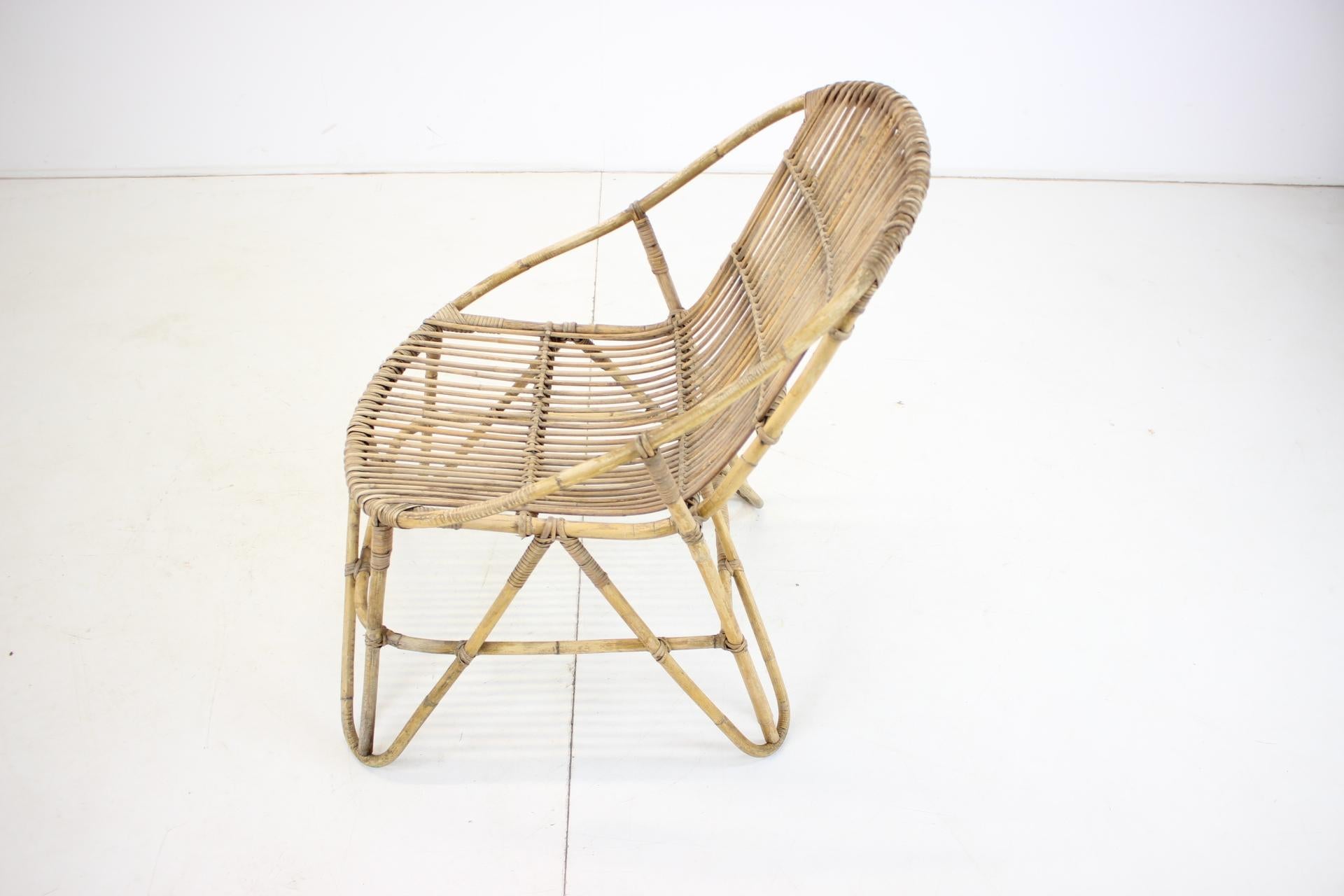 1960s Alan Fuchs Rattan Lounge Chair by Uluv, Czechoslovakia For Sale 5