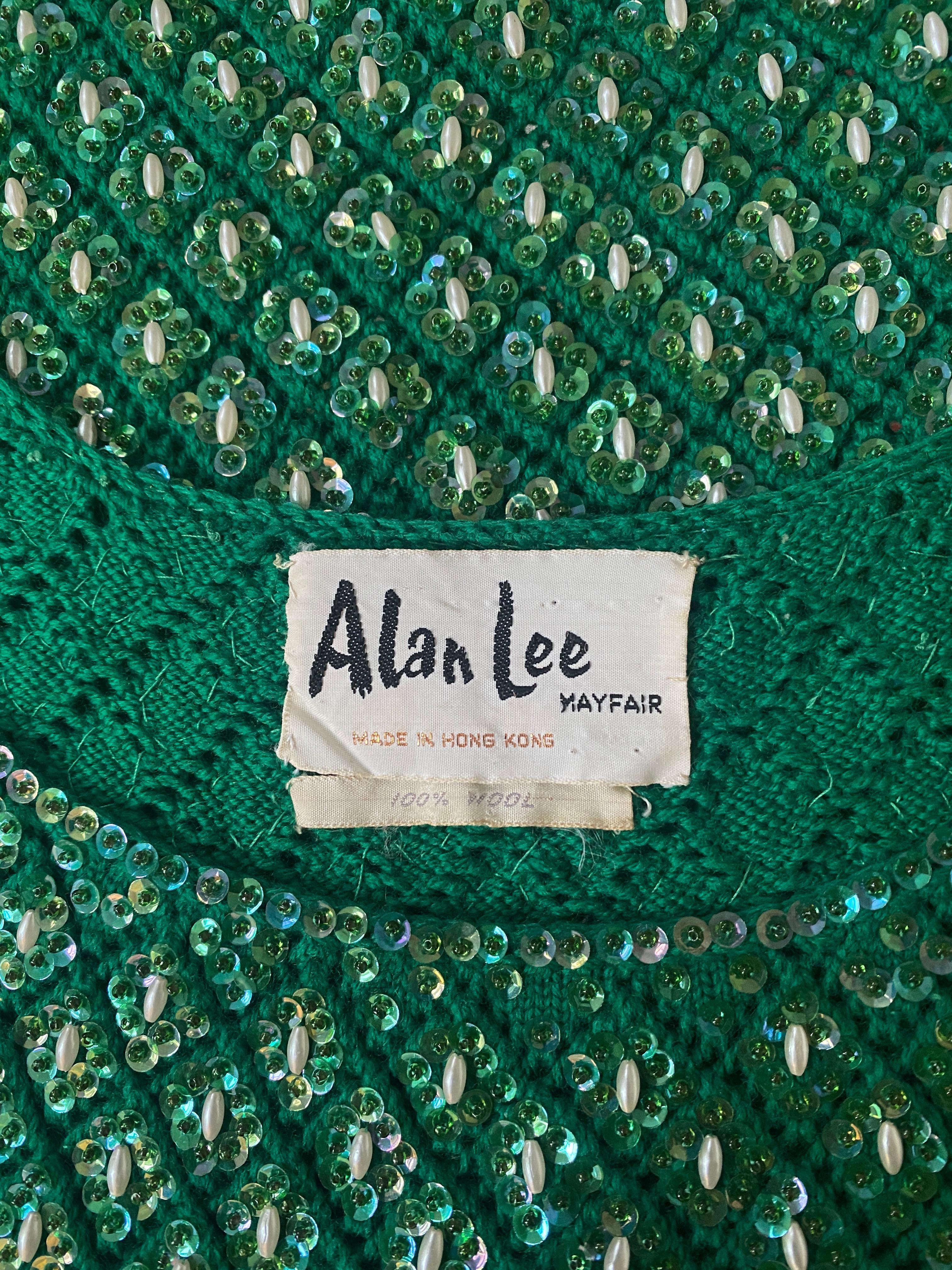 1960s Alan Lee Green Wool Beaded Vest With Tassel Fringe For Sale 1