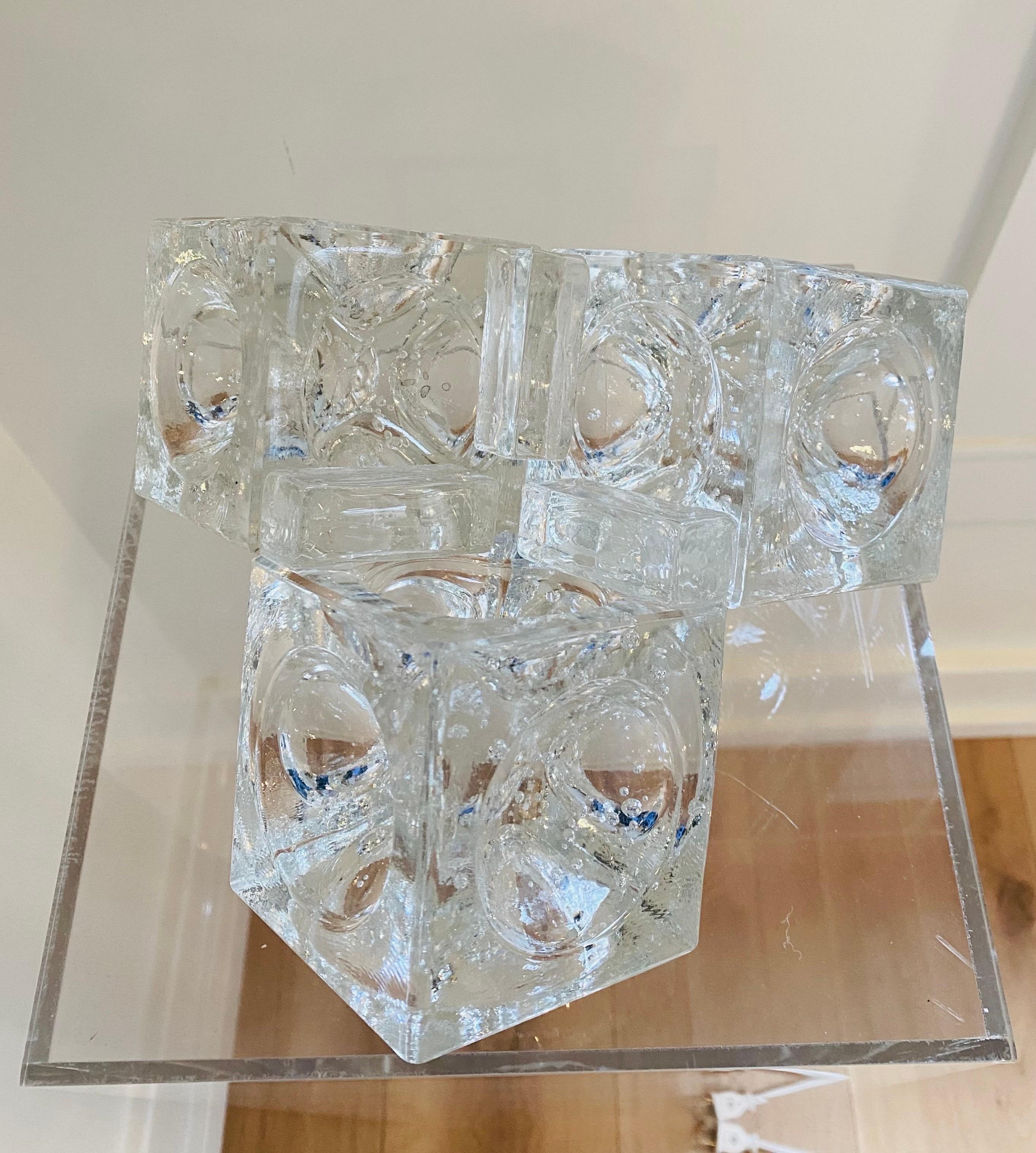 Verre Lampe de bureau cubique en verre Eclisse et chrome Albano Poli pour Poliarte, années 1960 en vente
