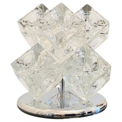 Lampe de bureau cubique en verre Eclisse et chrome Albano Poli pour Poliarte, années 1960
