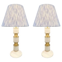 1960s Albarelli Italian Pair of Tall Matte White and Gold Murano Glass Lamps