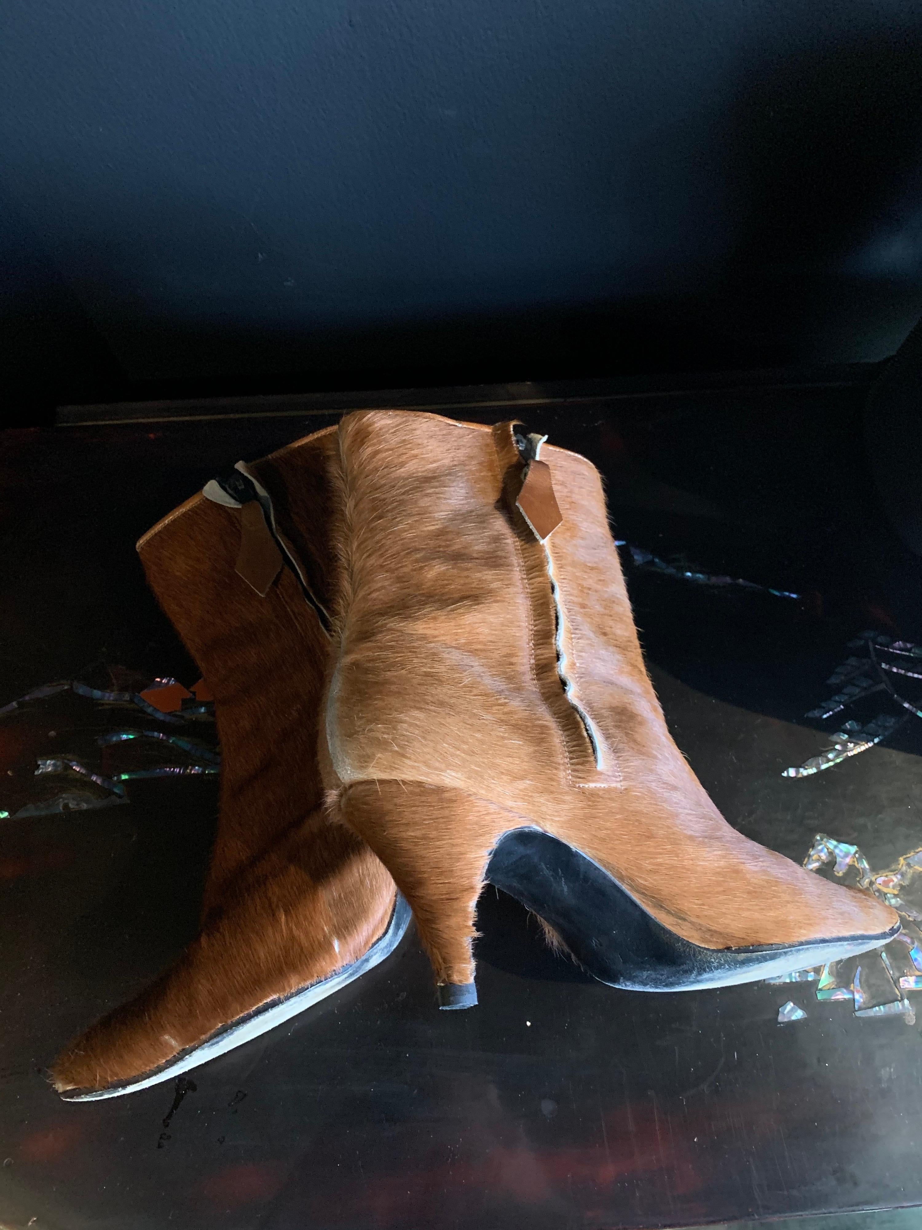 Women's 1960s Albertina Fawn Color Pony Mod Go-Go Booties From Italy