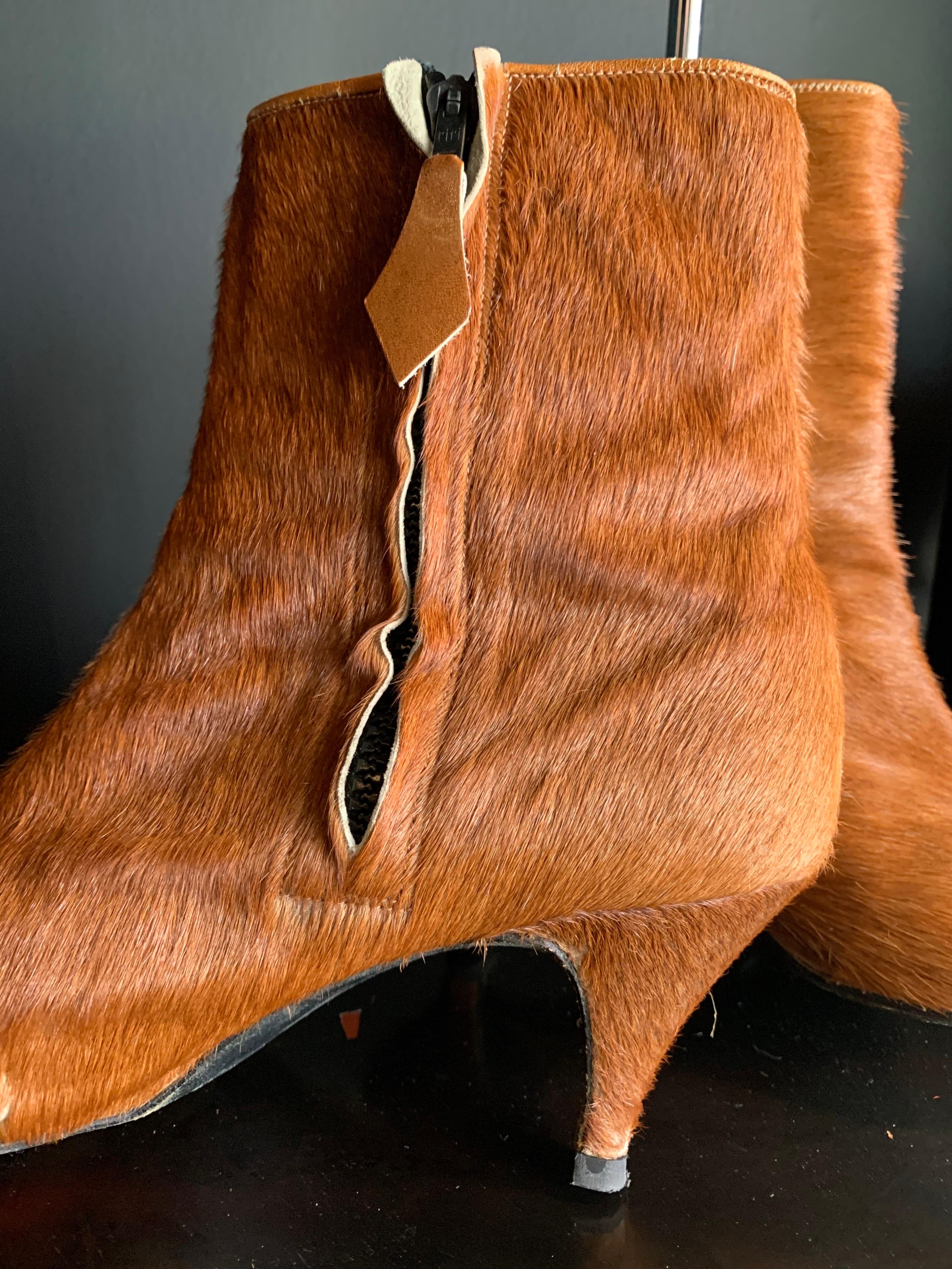 1960s Albertina Fawn Color Pony Mod Go-Go Booties From Italy 1