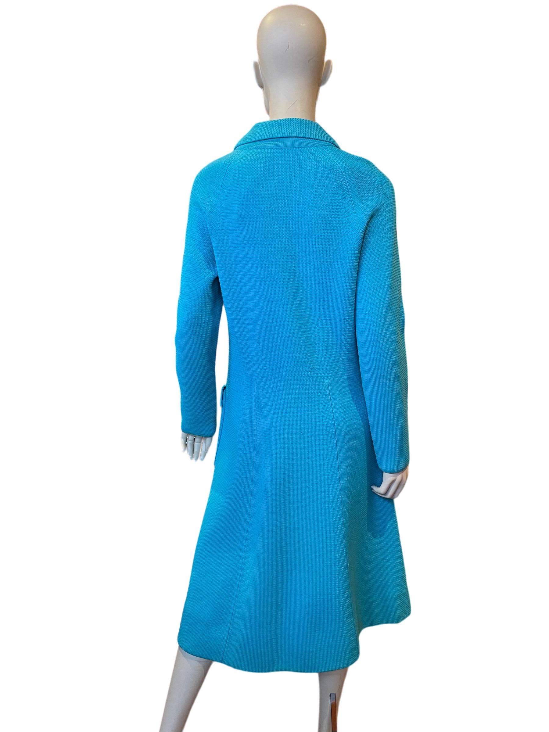 Women's or Men's 1960s Albertina Roma Turquoise Long Sweater Coat With Gold Buttons For Sale