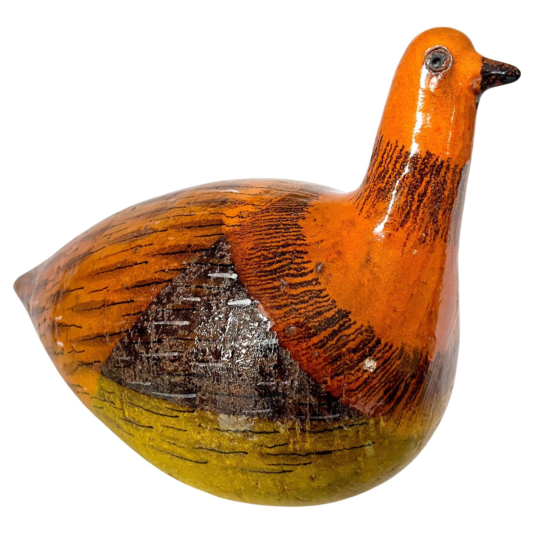 Mid-Century Modern 1960s Aldo Londi Bitossi Italian Modernist Large Orange Ceramic Bird Sculpture For Sale