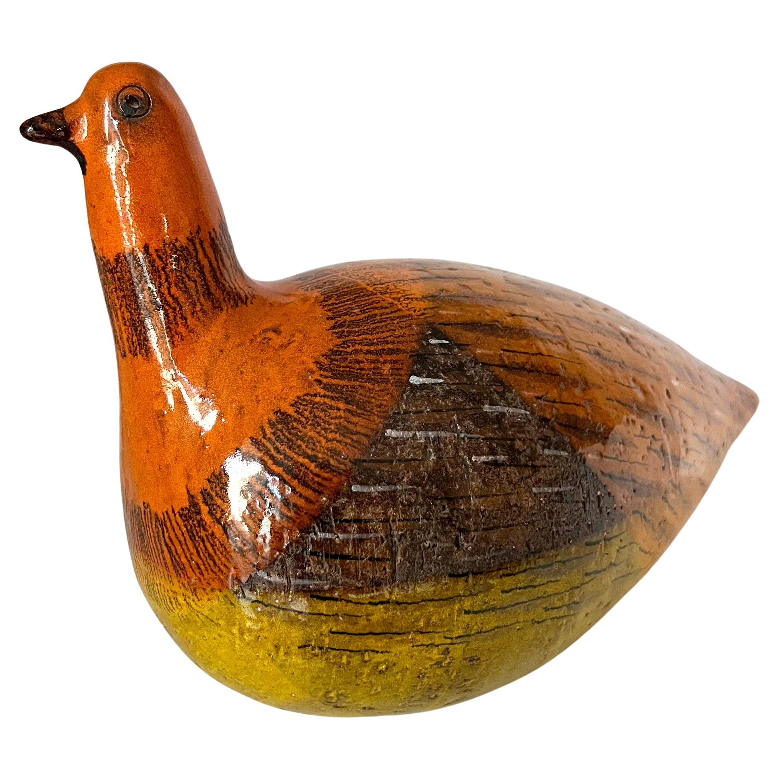 Mid-20th Century 1960s Aldo Londi Bitossi Italian Modernist Large Orange Ceramic Bird Sculpture For Sale