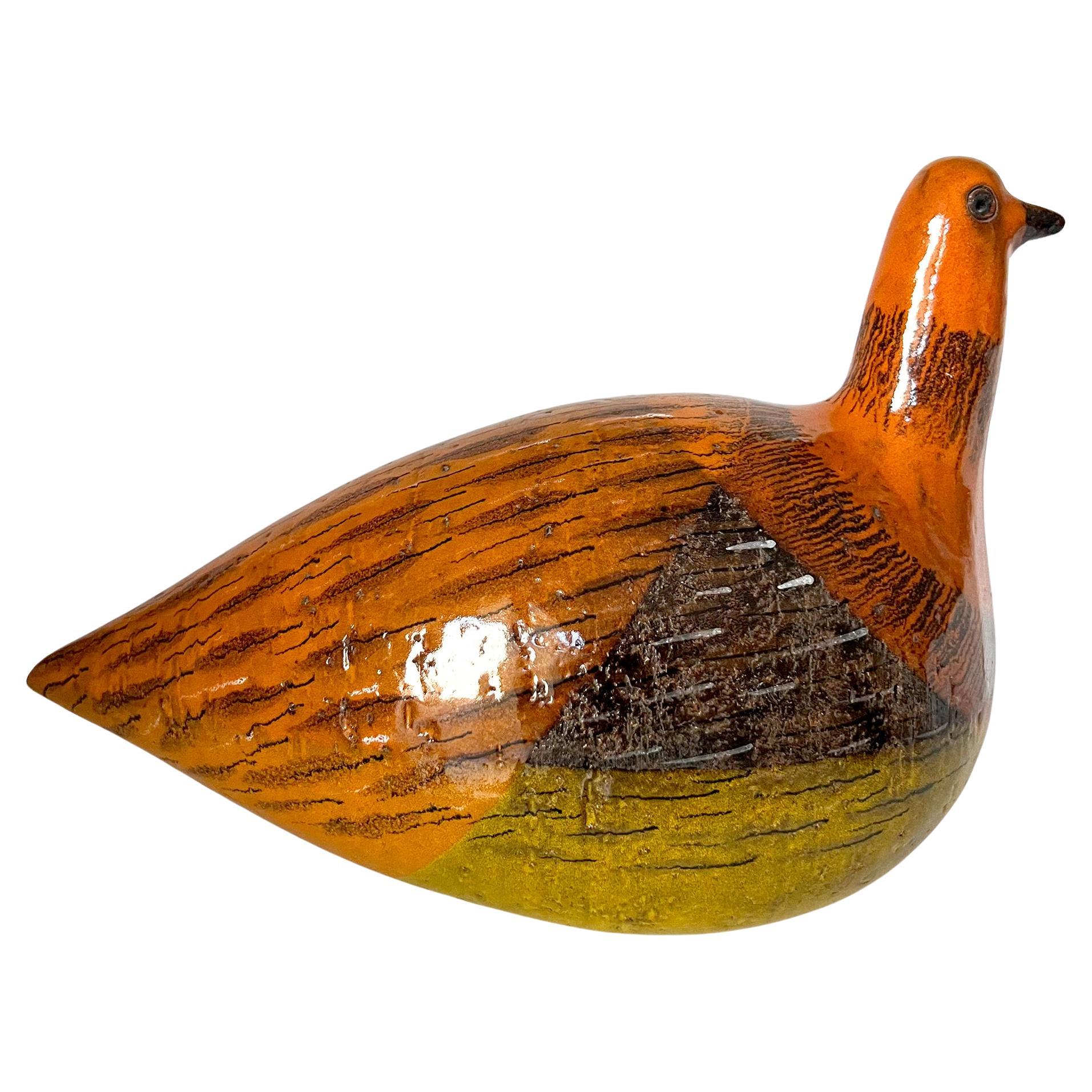 1960s Aldo Londi Bitossi Italian Modernist Large Orange Ceramic Bird Sculpture For Sale 1