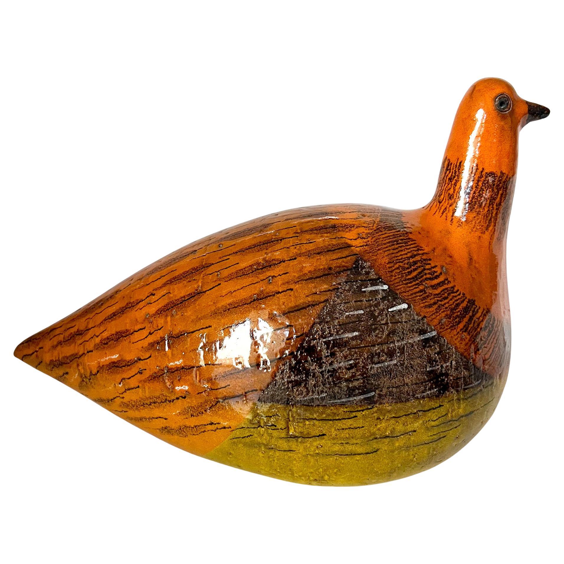1960s Aldo Londi Bitossi Italian Modernist Large Orange Ceramic Bird Sculpture For Sale